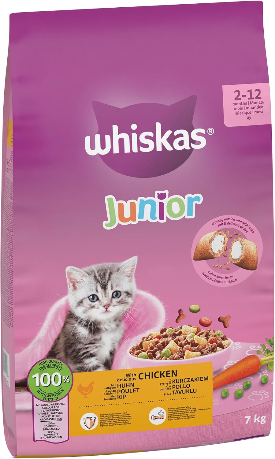 Whiskas Junior Chicken 7 kg Bag, Kitten Cat Dry Food - Pack May Vary