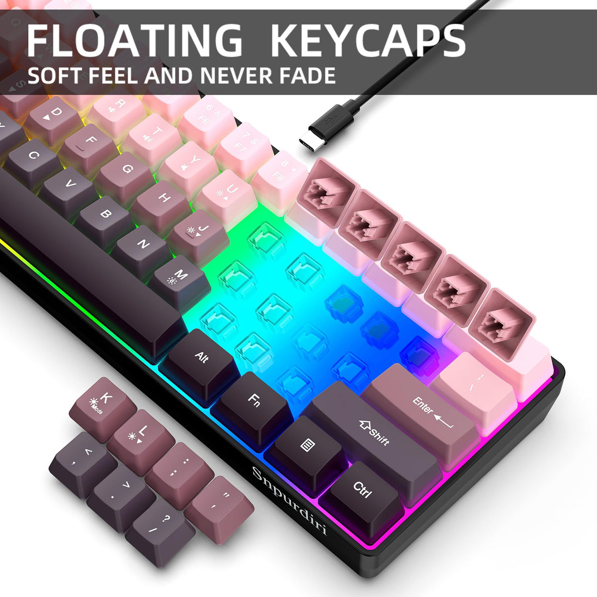 Snpurdiri Wired Mechanical Gaming Keyboard, 60% Size, LED Backlight, 61 Keys, Small Wired Office Keyboard for Windows Laptop/PC, Mac (Black-Red, Blue Switches)
