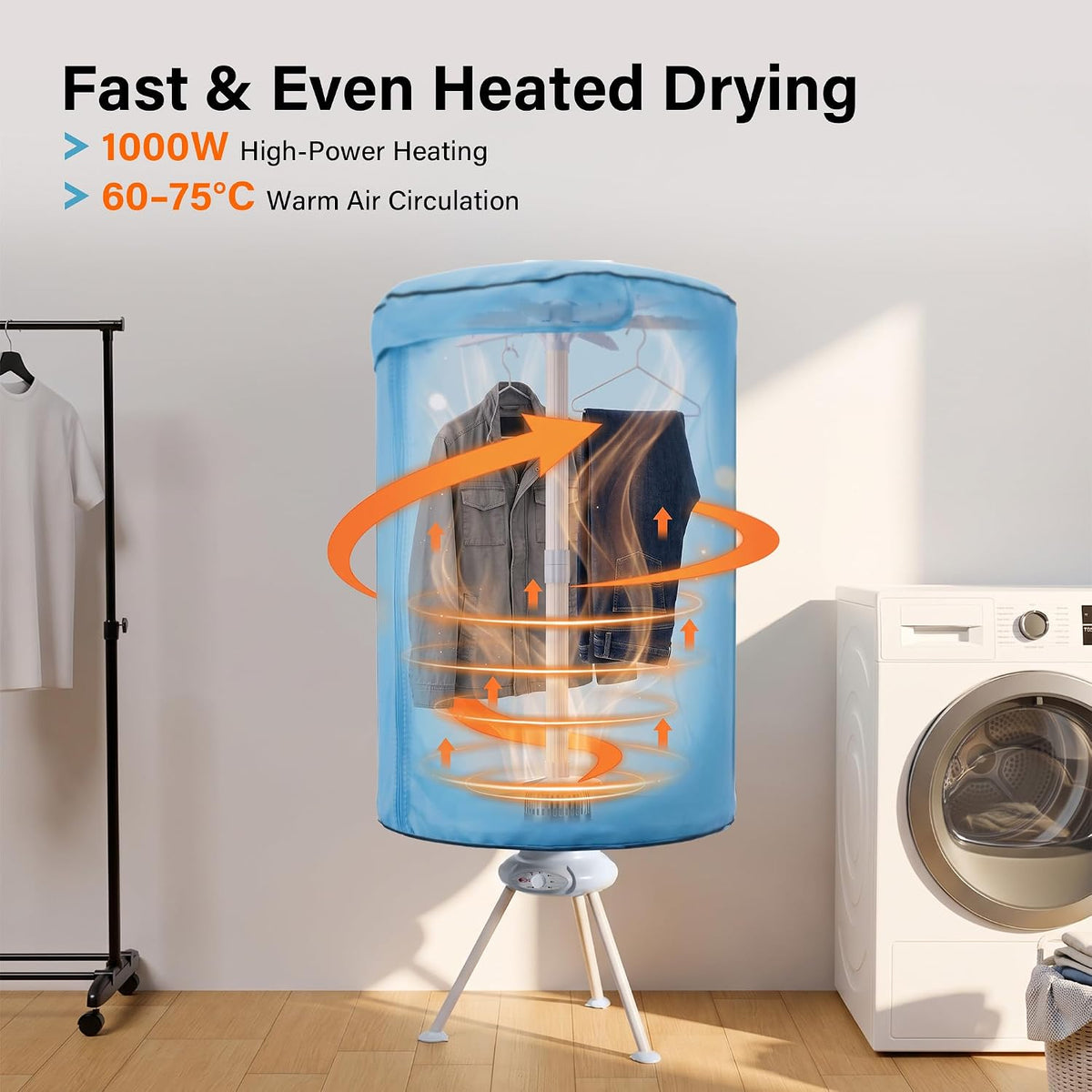 Portable Fast Drying 1000W Electric Clothes Dryer Heated Indoor Home Dorms Buddy Hot Air Airer Machine Dri Suitable for All Fabrics Drier