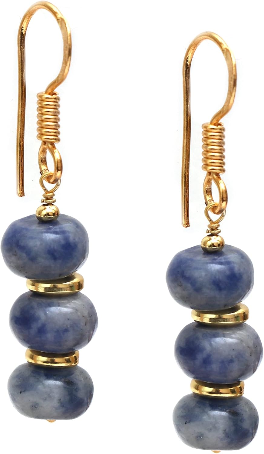 Gempires Natural Gemstone Rondelle Bead Earrings for Women | 8mm Beaded Drop Dangle Earrings | Gold Plated Hypoallergenic Hook Jewelry | Handmade Lightweight Crystal Earrings