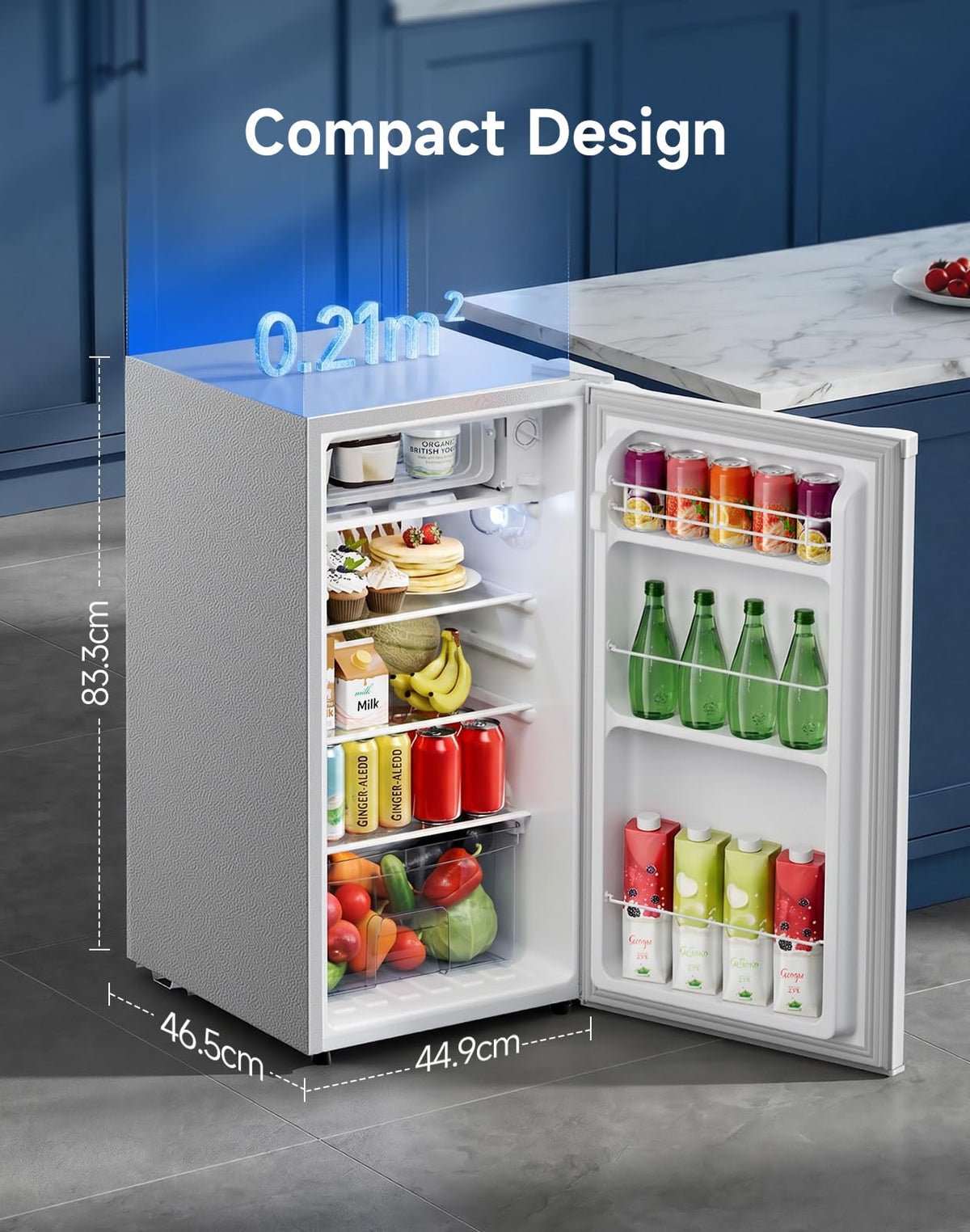 Table Top Fridge, 40L Mini Fridge With Chiller Box, Black