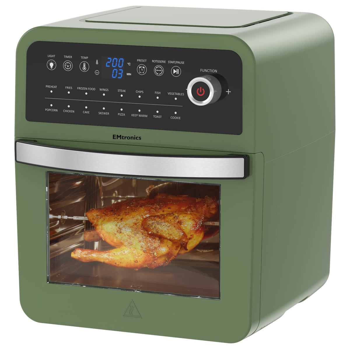 EMtronics Retro Air Fryer Oven Combi, Rotisserie and Grill, Large Family Size 12L with 16 Pre-Set Menus for Oil Free Cooking – Black