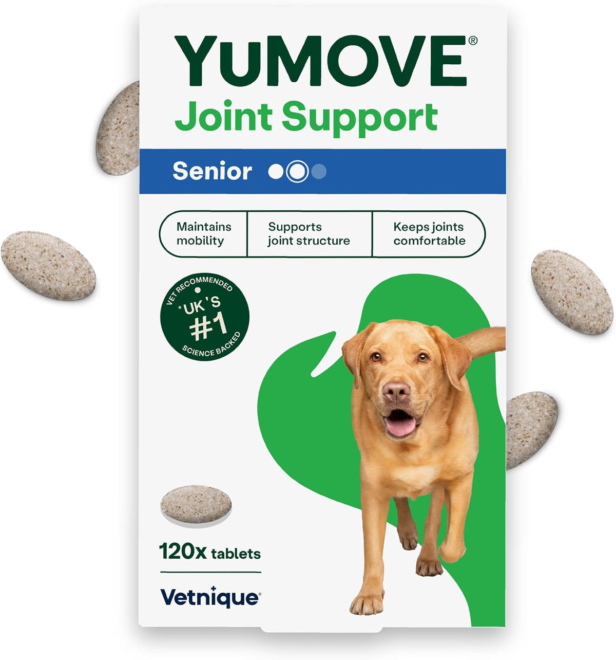 YuMOVE Senior Dog Joint Supplement, High Strength for Joint Care, Essential Dog Hip and Joint Support for Senior Dogs Aged 8+, 120 Tablets - Eco Friendly and Letter Box Ready Packaging