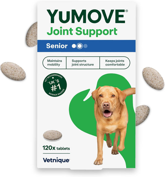 YuMOVE Senior Dog Joint Supplement, High Strength for Joint Care, Essential Dog Hip and Joint Support for Senior Dogs Aged 8+, 120 Tablets - Eco Friendly and Letter Box Ready Packaging