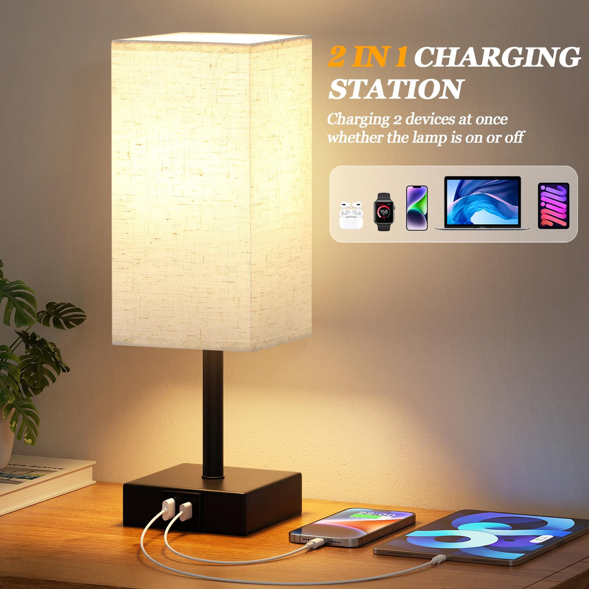 Pink Touch Lamp, Bed Lamp with Dual USB Charging Ports, Pink-Base (Bulb Included)