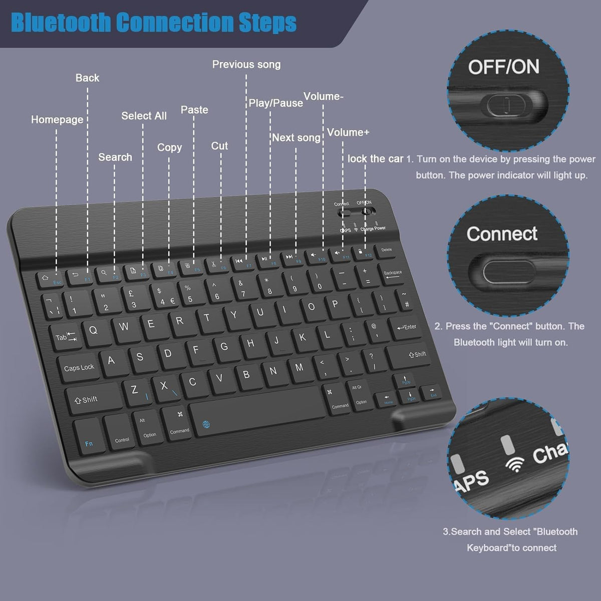 NOOX Bluetooth Keyboard for iPad, Galaxy Tablets, SmartPhones