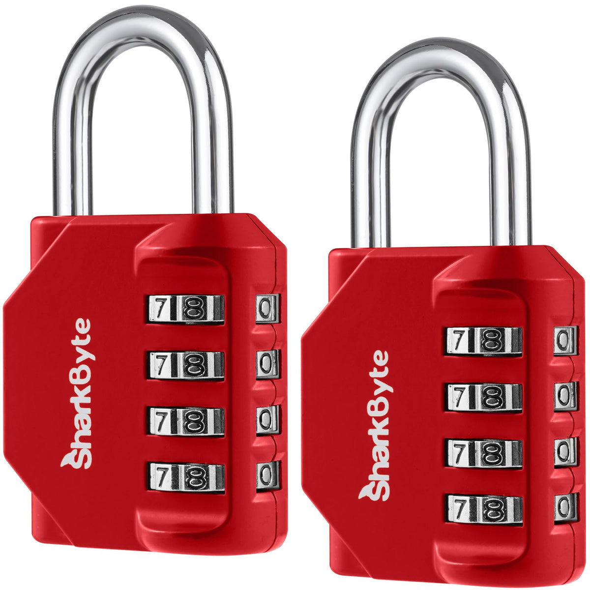 SharkByte Heavy Duty Combination Padlock – 4-Digit Weatherproof Outdoor Lock with Stainless Steel Shackle, Anti-Rust Resettable Code for Gym, School, Locker, Shed, Toolbox, Gate & Warehouse - Red