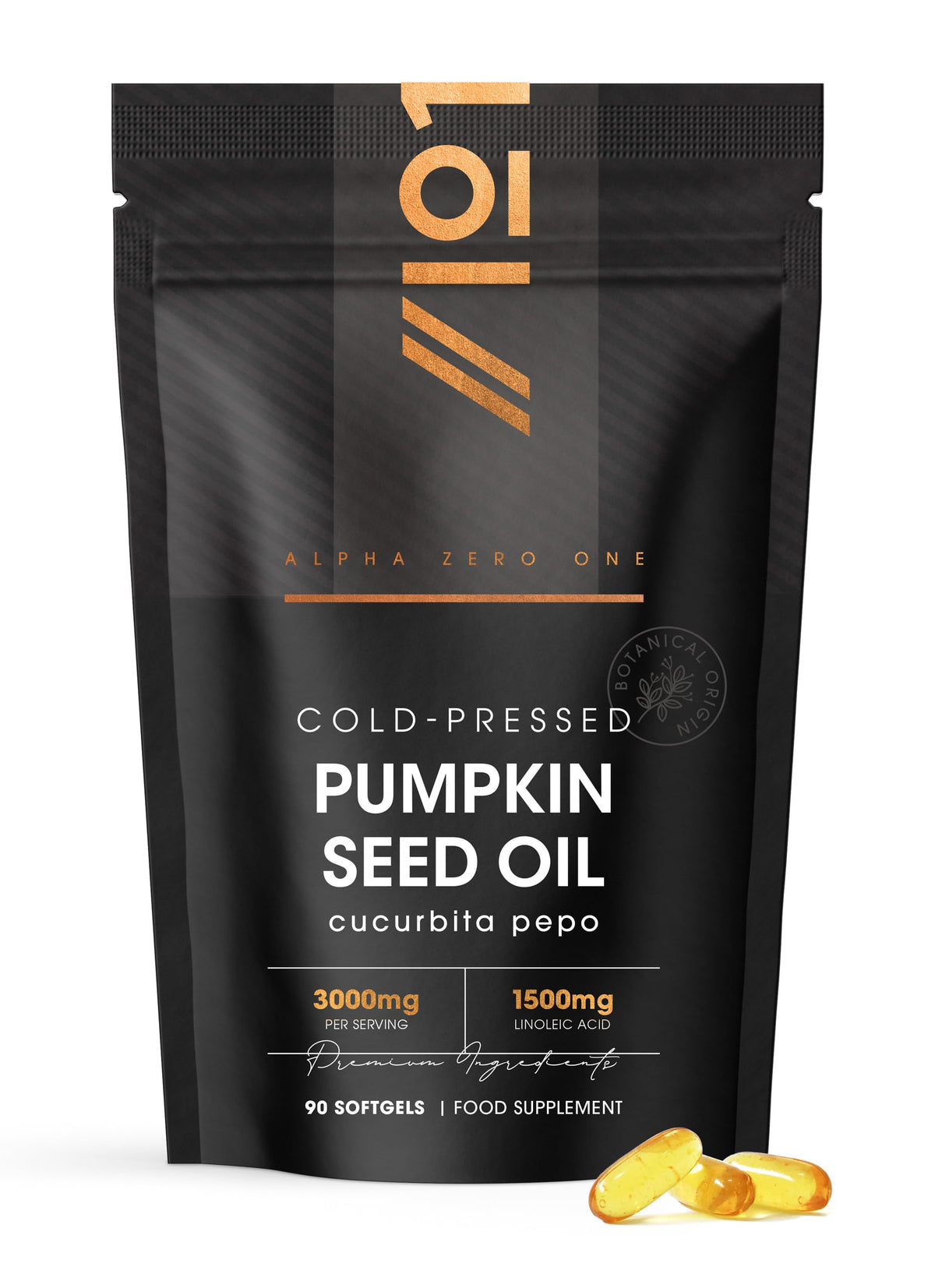 Organic Pumpkin Seed Oil 2160mg – 80% Linoleic & Oleic Acid – 120 Vegan Capsules – 1769mg Omega 6 & 9 – Virgin & Cold Pressed – By Alpha01