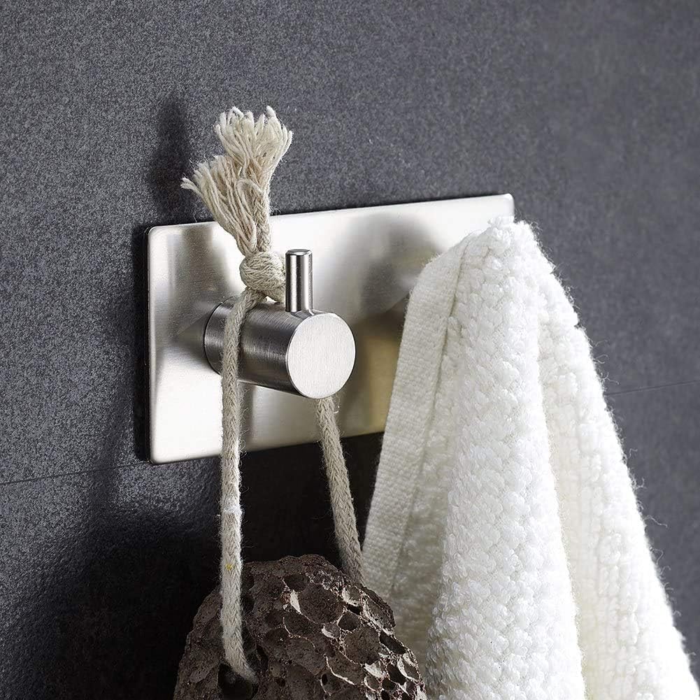 Aikzik 6 Pack Self Adhesive Hooks, Stainless Steel Sticky Hook Heavy Duty, Over 8kg Load - Hooks for Hanging for Towel, Coat, Key, Stick on Bathroom, Kitchen, Door and Wall, Black