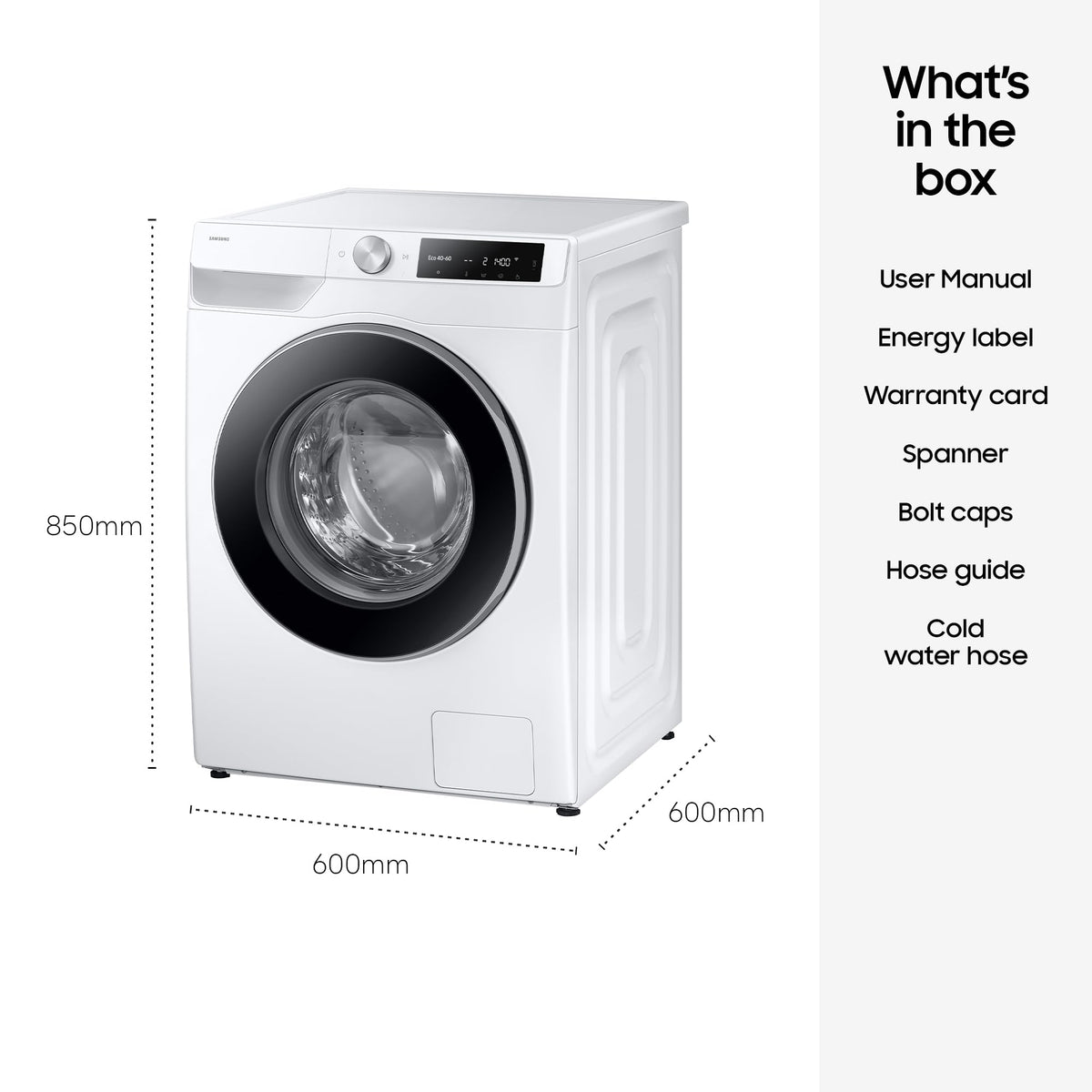 Samsung Series 6 AI Energy Washing Machine, 9kg, 1400rpm, Black, WW90DG6U25LBU1