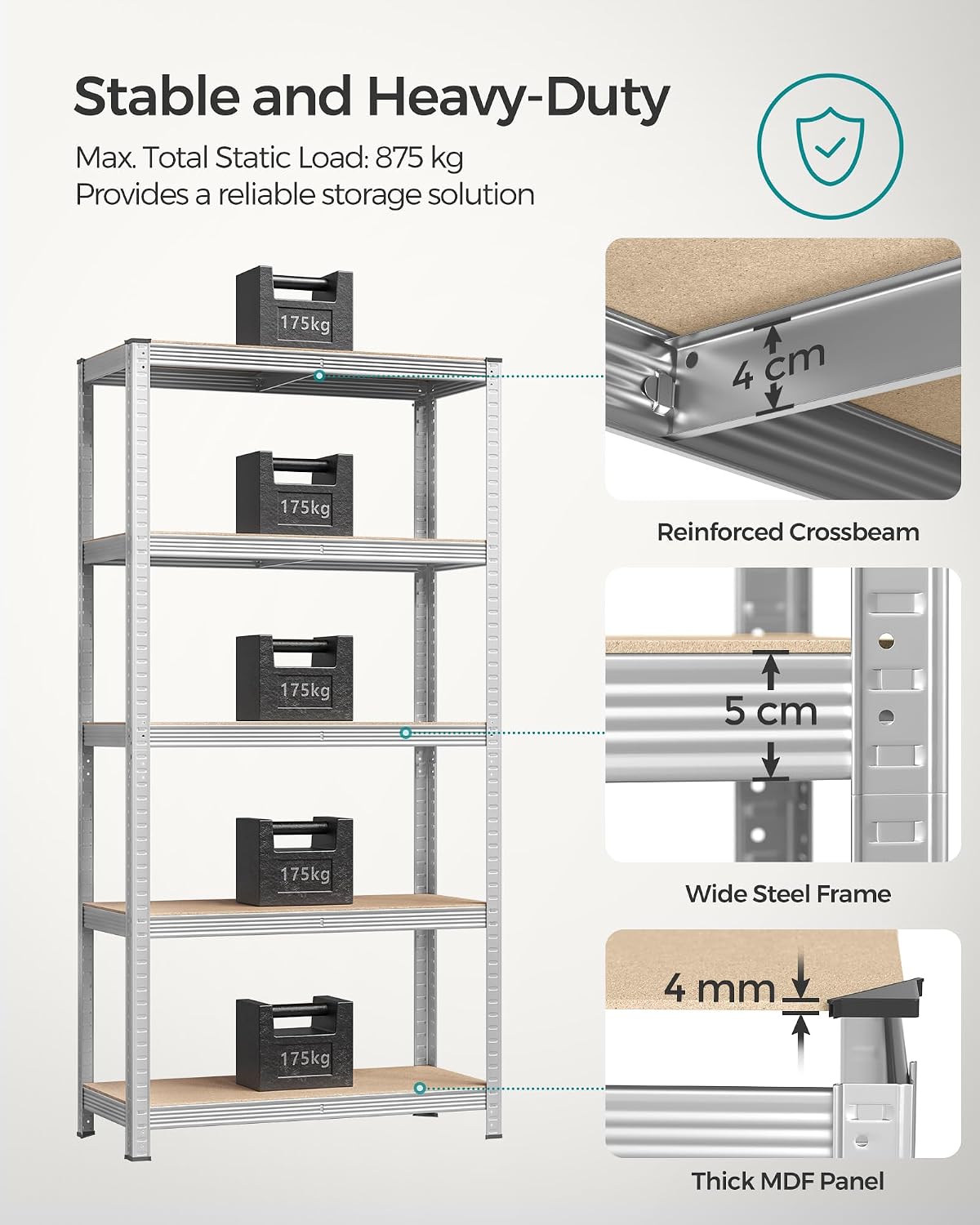 SONGMICS 5-Tier Heavy-Duty Shelving Units, Set of 2, Boltless Assembly
