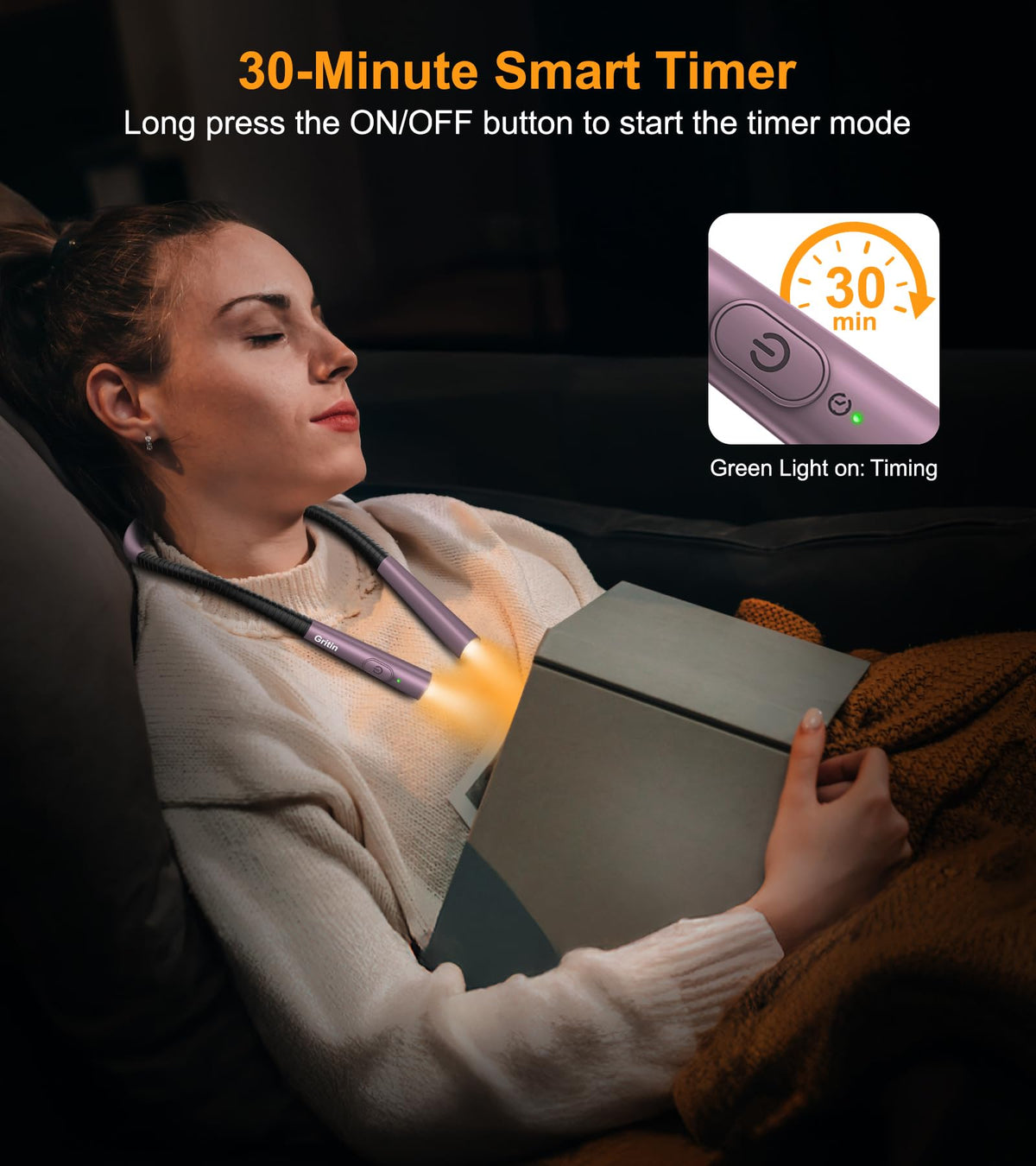 Gritin Book Light, Eye Caring 4-Color&5-Brightness Neck Light Reading Lamp