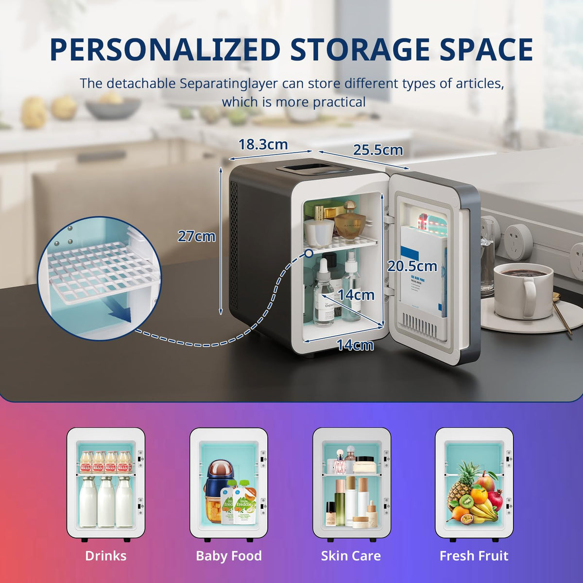 ARTETHYS Mini Fridge for Bedrooms, 4L Car Skincare Fridge with LED Mirror