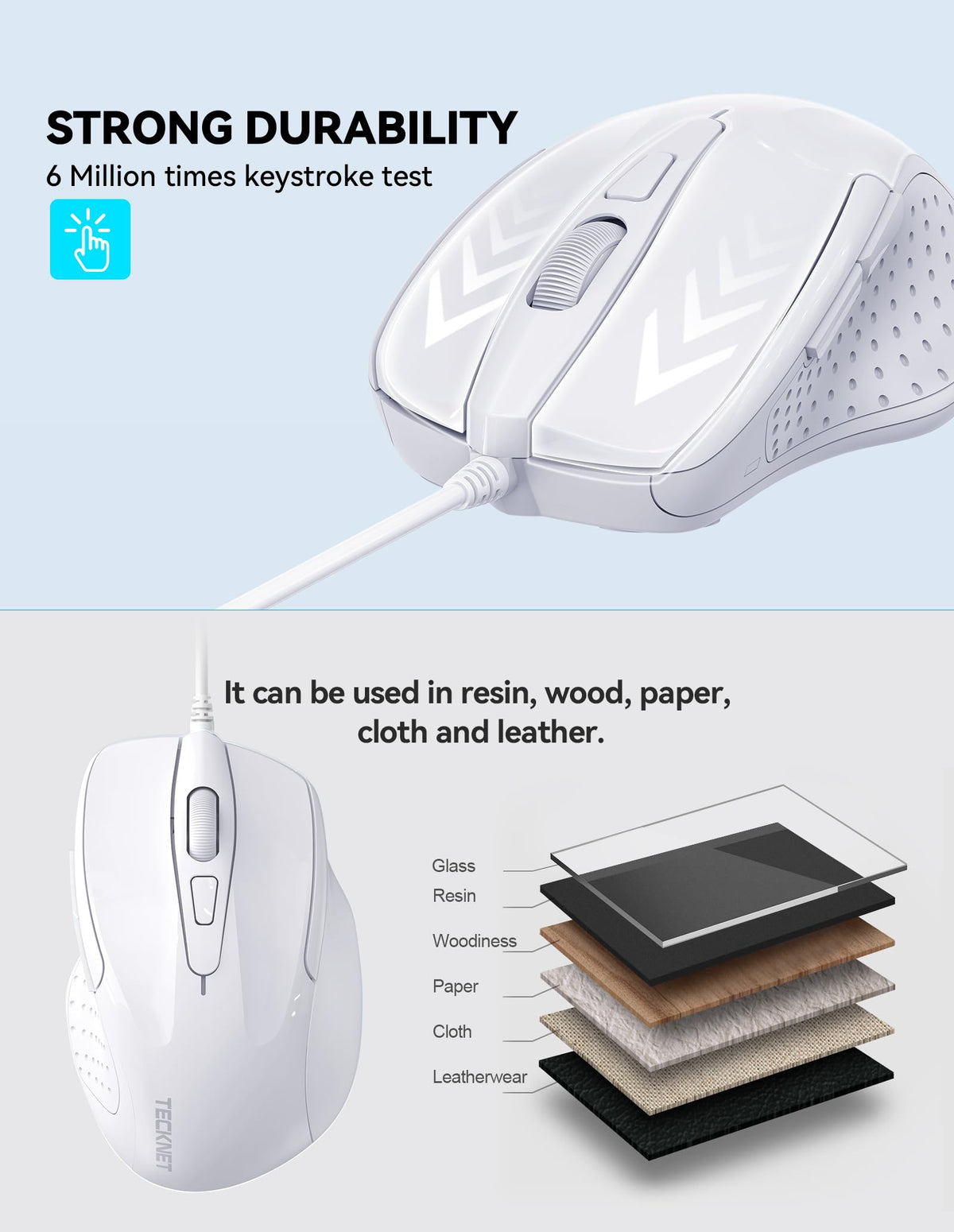 TECKNET USB Wired Mouse, 6400 DPI Mice 4 Adjustable DPI with 6-Button Corded, Optical Computer Mouse with Ergonomic Design for Laptop, Chromebook, PC, Desktop, Mac, Notebook