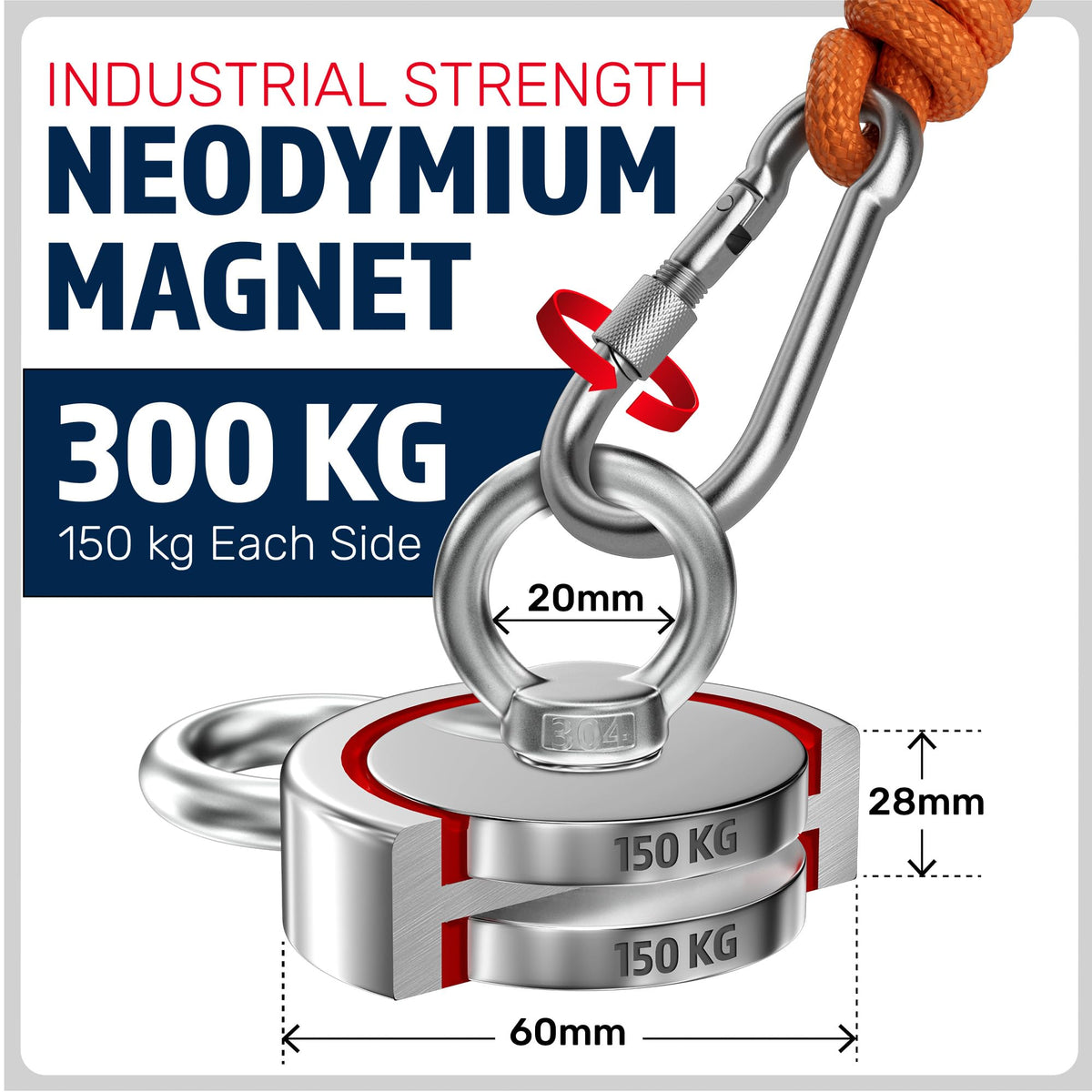 MAGFISHION Magnet Fishing Kit - 700 KG (1600lb) - Ø94mm - Fishing Magnets