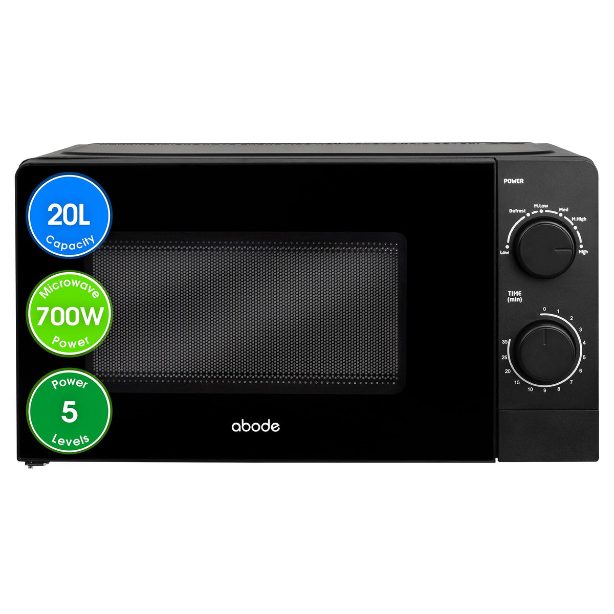 Abode Touch Control Microwave 20 Litre Black Digital 700W with Clock & Timer, 5 Auto Cook Settings & Defrost, 10 Power Levels AMT2012B (Touch Control, Silver)