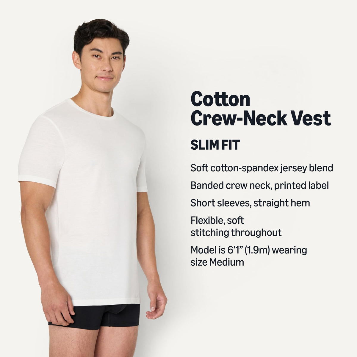 Amazon Essentials Men's Vests - Slim-Fit Cotton Crew Neck, Short and Long Sleeve T Shirt, Pack of 6, Undershirt and Vests for Men