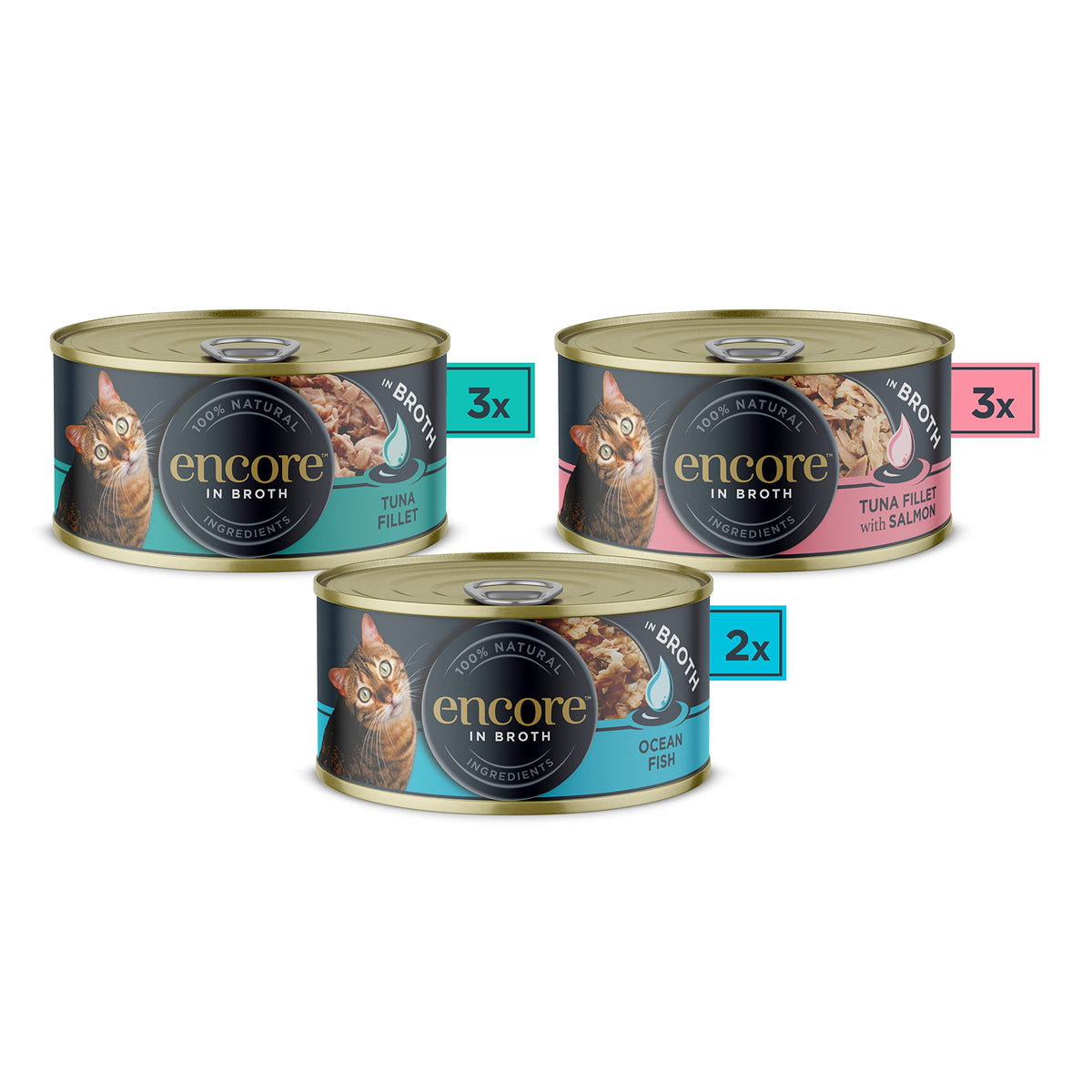 Encore Natural Wet Adult Cat Food, Fish Selection in Broth, 8x70g Tins