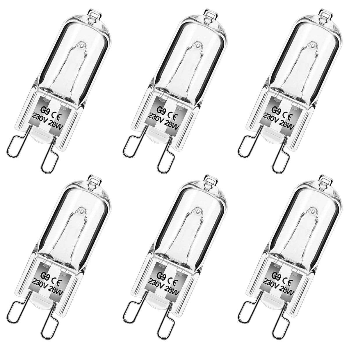 G9 Halogen Light Bulbs, 28W Dimmable Capsule, Warm White 230V 2700K, Non-Flicker - 12 Pack