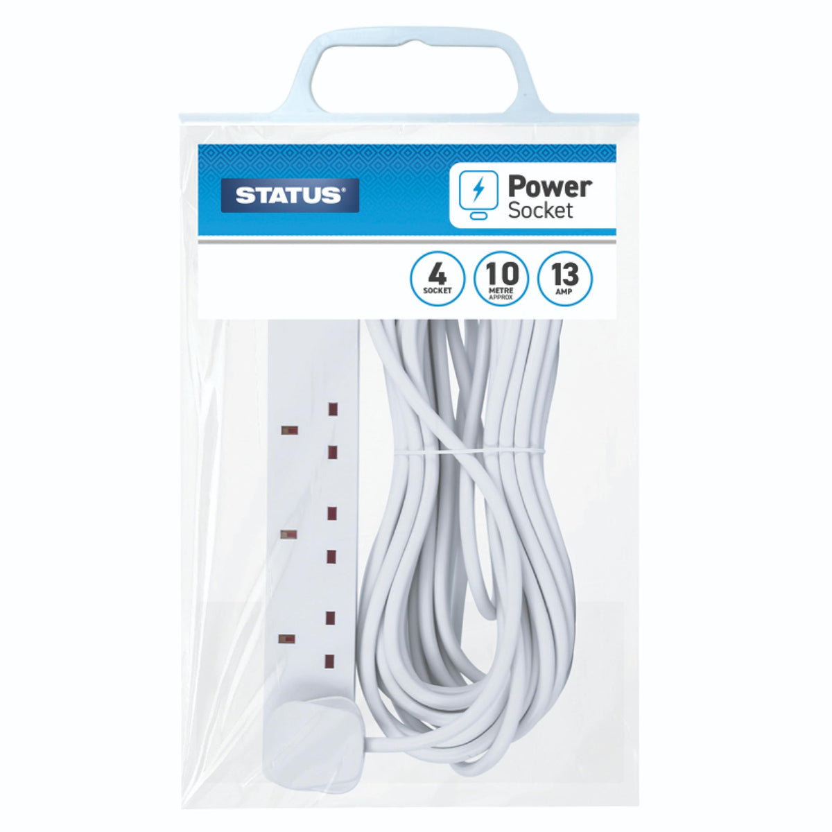 STATUS 6 Socket Extension Lead, 2m Multi-Plug Power Strip for Home, Office or Gaming Set-ups, White (S6W2MS12)