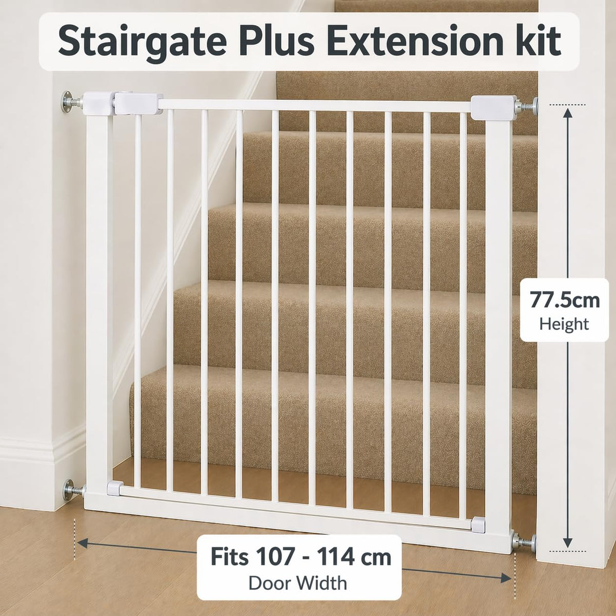 For Your Little One Pressure Fit Safety Stair Gate – 100–107 cm – 2 x 7 cm Extensions Included – No Screws Needed | One-Hand Opening | Baby & Pet Gate for Stairs & Doorways, Grey