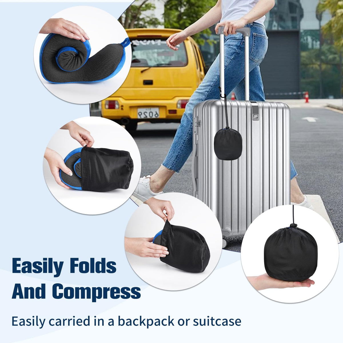 Cirorld Travel Pillow for Airplane, Neck Pillow for Travel, Memory Foam Travel Neck Pillow for Adults, Adjustable & Compact Flight Pillow, Ergonomic Neck Cushion, With Ear Plugs, Eye Mask, Carry Bag
