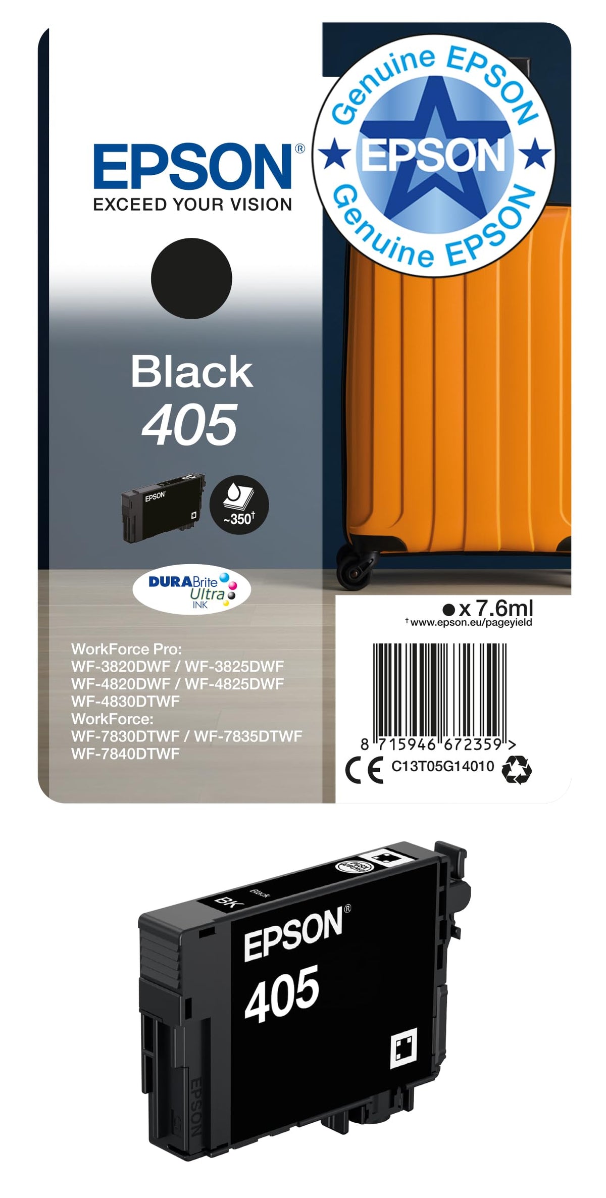 Epson 405 Suitcase Genuine Multipack, 4-colours Ink Cartridges, DURABrite Ultra Ink