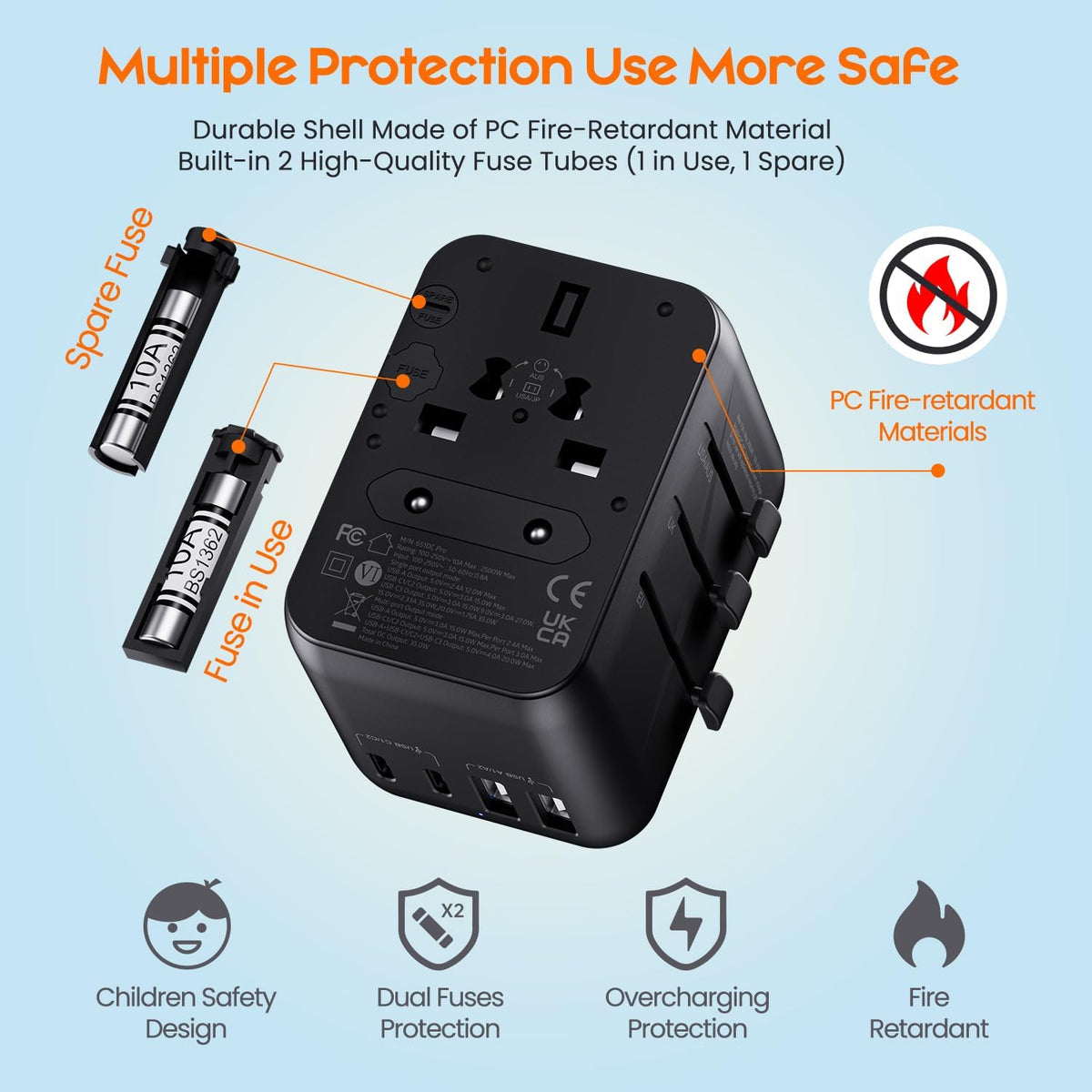 Bigfish Universal Travel Adapter with 35W USB-C PD Fast Charging (C3 Port)