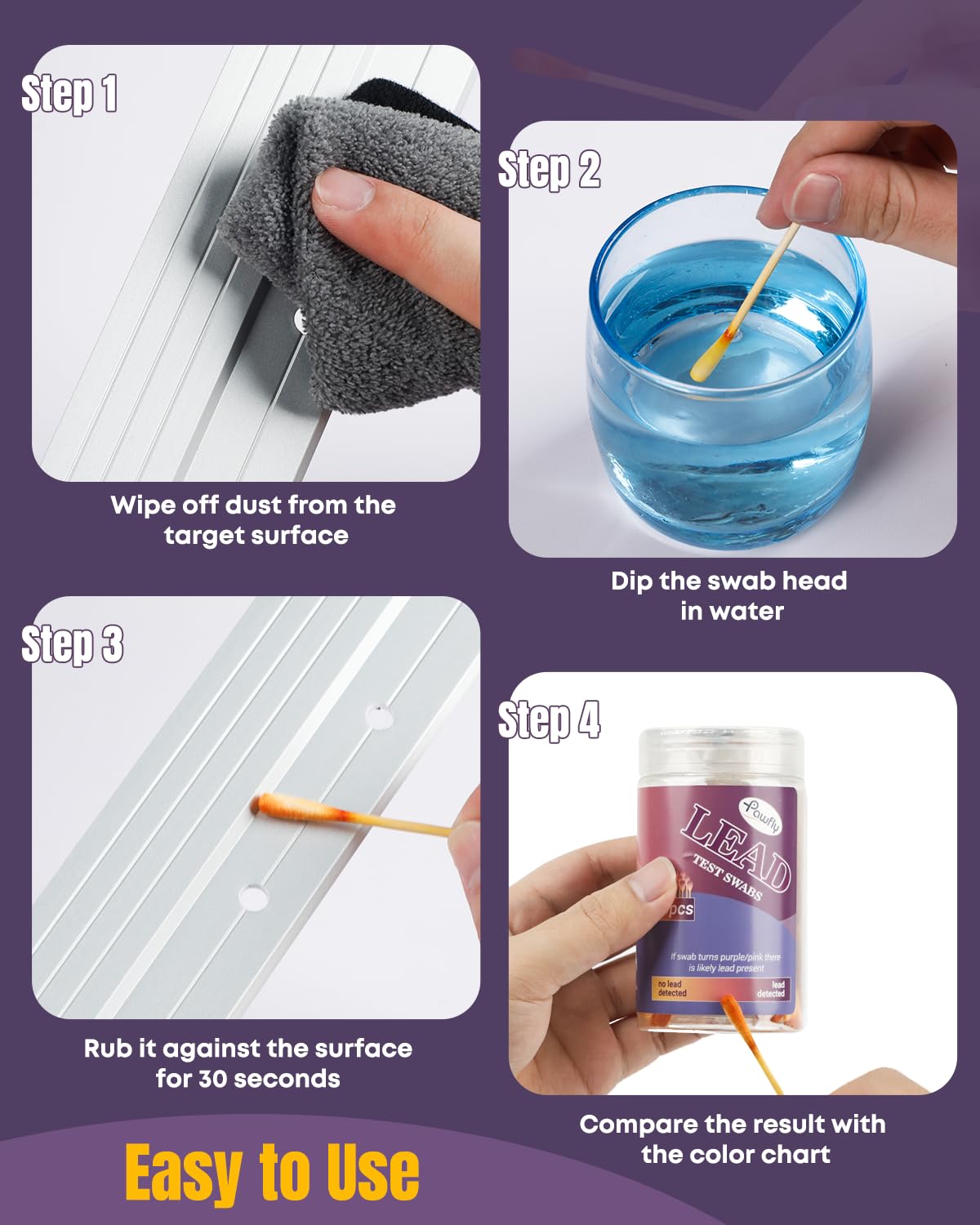 Pawfly 60 Pcs Lead Test Kit for Dishes (Dip in Water to Use) Instant Lead Test Swabs with Results in 30 Seconds Rapid Home Lead Testing Kit for Ceramics Metal Toy Jewelry & Wood