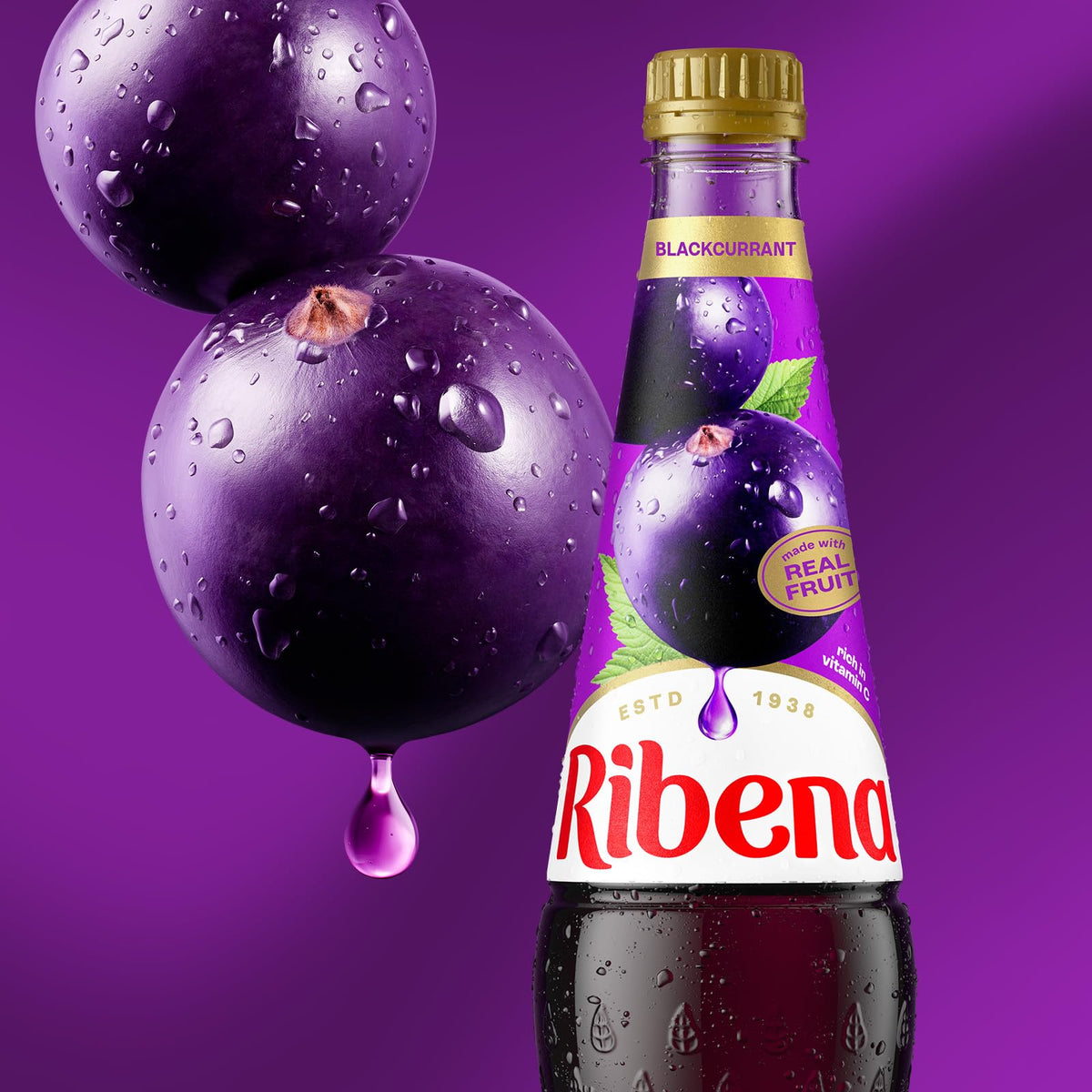 Ribena Blackcurrant Squash 1.5L – Real British Blackcurrants | Rich in Vitamin C | No Artificial Colours or Flavours | 100% Recycled Plastic Bottle