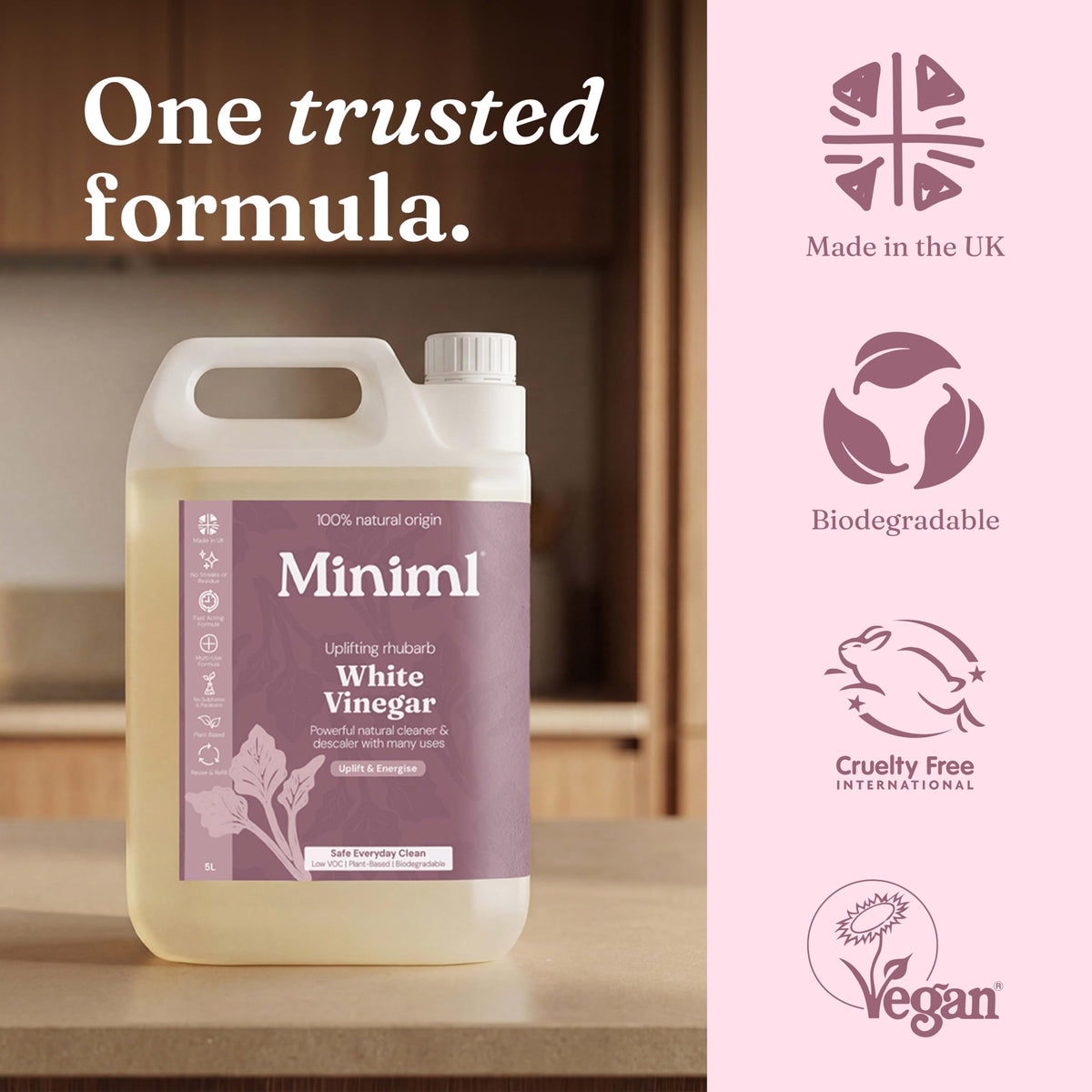 Miniml Eco White Vinegar Cleaning Unscented 750ml - All Natural Multi-Surface & Multi-Purpose Cleaner, Limescale Remover, Laundry Softener & More - 100% Vegan & Cruelty Free