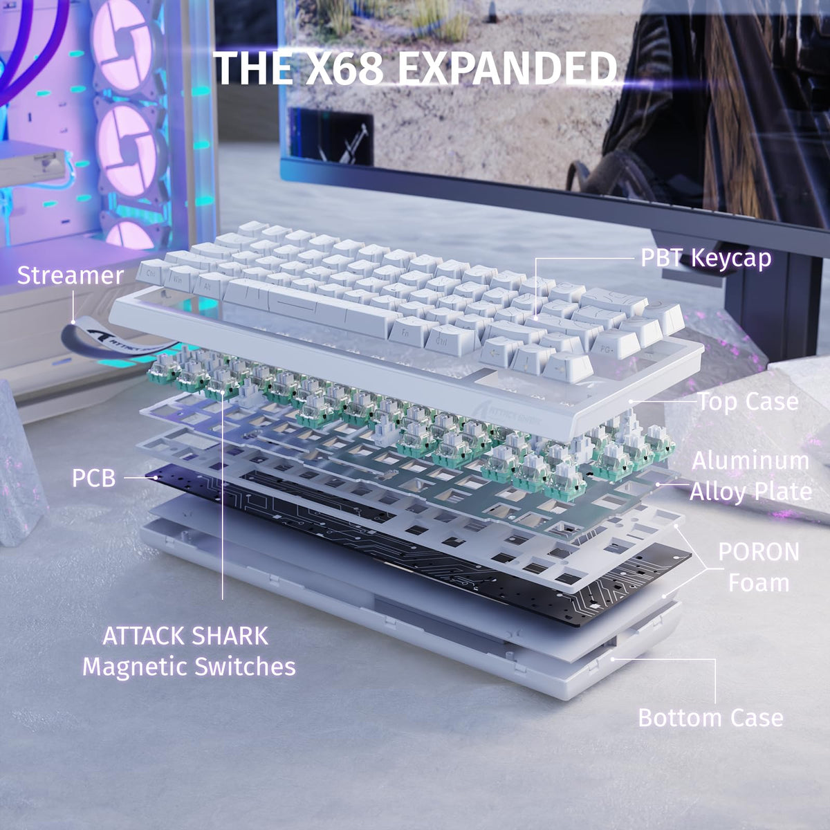ATTACK SHARK X68 HE 8000Hz Rapid Trigger Keyboard, 0.01mm RT Accuracy Wired Gaming Keyboard with Magnetic Switch, Adjustable Actuation, Rapid Trigger, Snap Tap, RGB Lighting for PC/Mac, Black