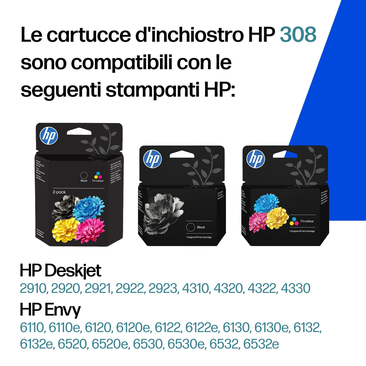 HP 308 Black & Tri-colour Original Ink Cartridges 2-Pack