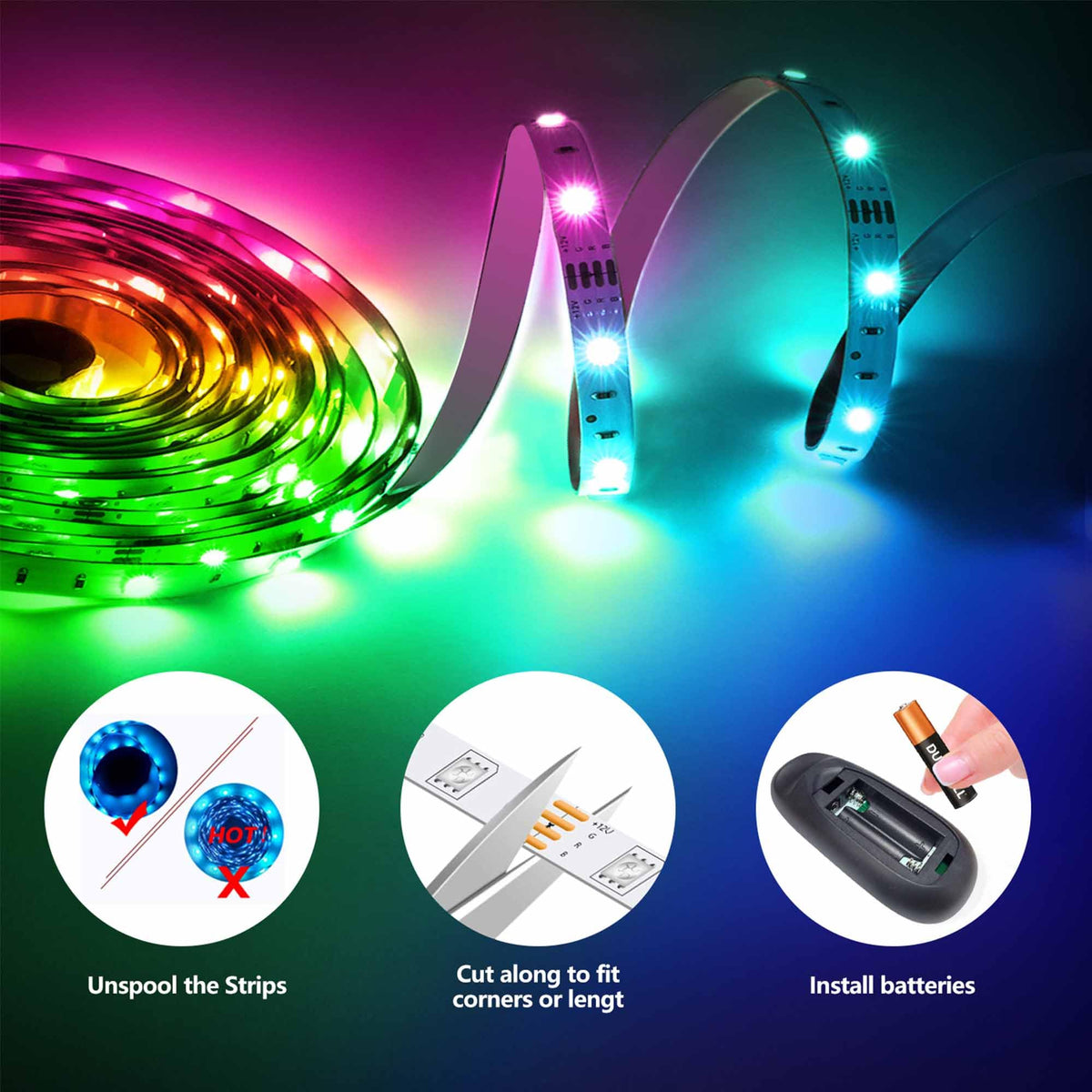 Mexllex LED Strip Lights 30m, Ultra-Long Lights Strip Music Sync Color Changing, Led Lights with App Control Remote, RGB Tape Light for Home Bedroom Party (2x15)