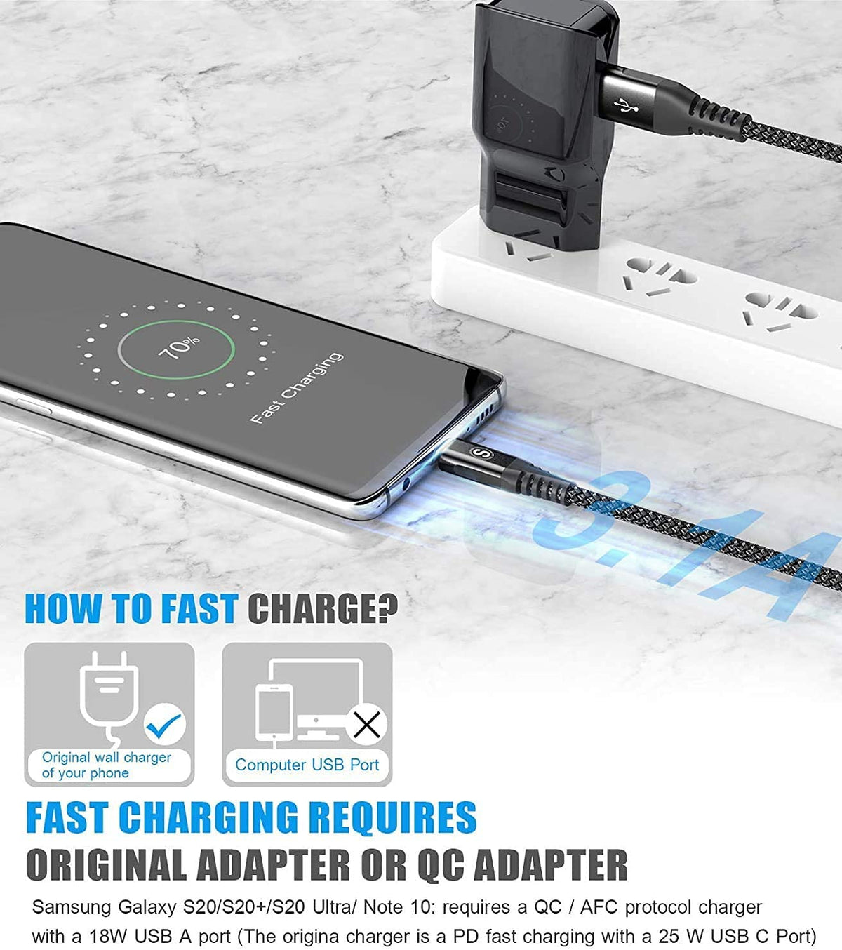 2-Pack 2M USB C Cable 3.1A Fast Car Charger Cable Compatible for iPhone 17 air 16 15 Plus Pro Max, Samsung Flip/Fold 7 6 5 4 3 S26 S25 S24 S10 S20 S21 S22 S23 A16/15/14/13/12 A35/A34 A56/55/54, Pixel