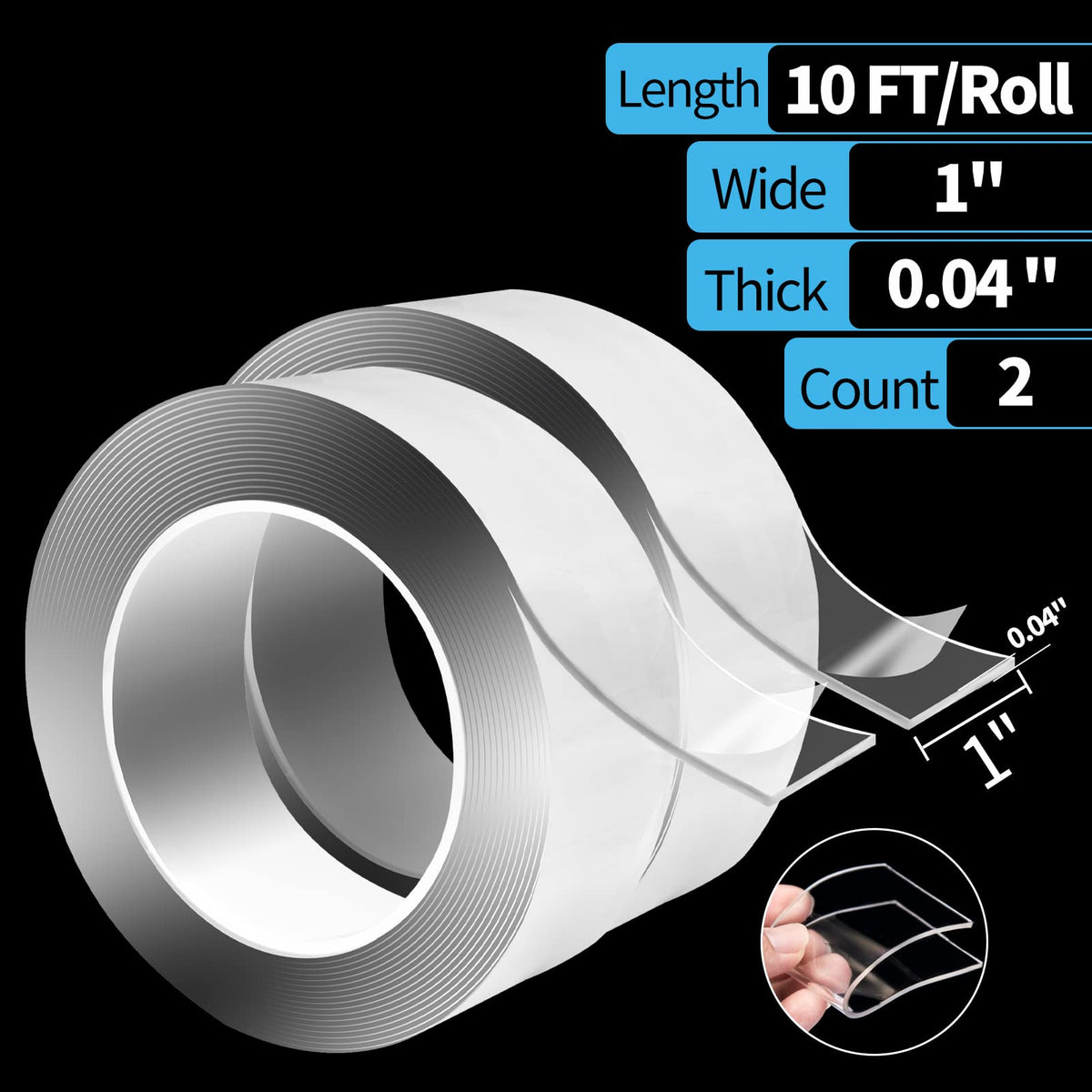 Art3d Double-Sided Tape (10FT), Traceless, Removable, Reusable, Washable - Multipurpose Tape as Seen on TV