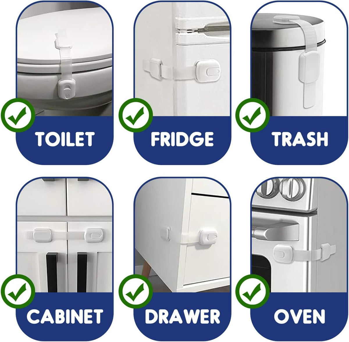 Adjustable Child Locks for Kitchen Cupboards 10 Pack - White