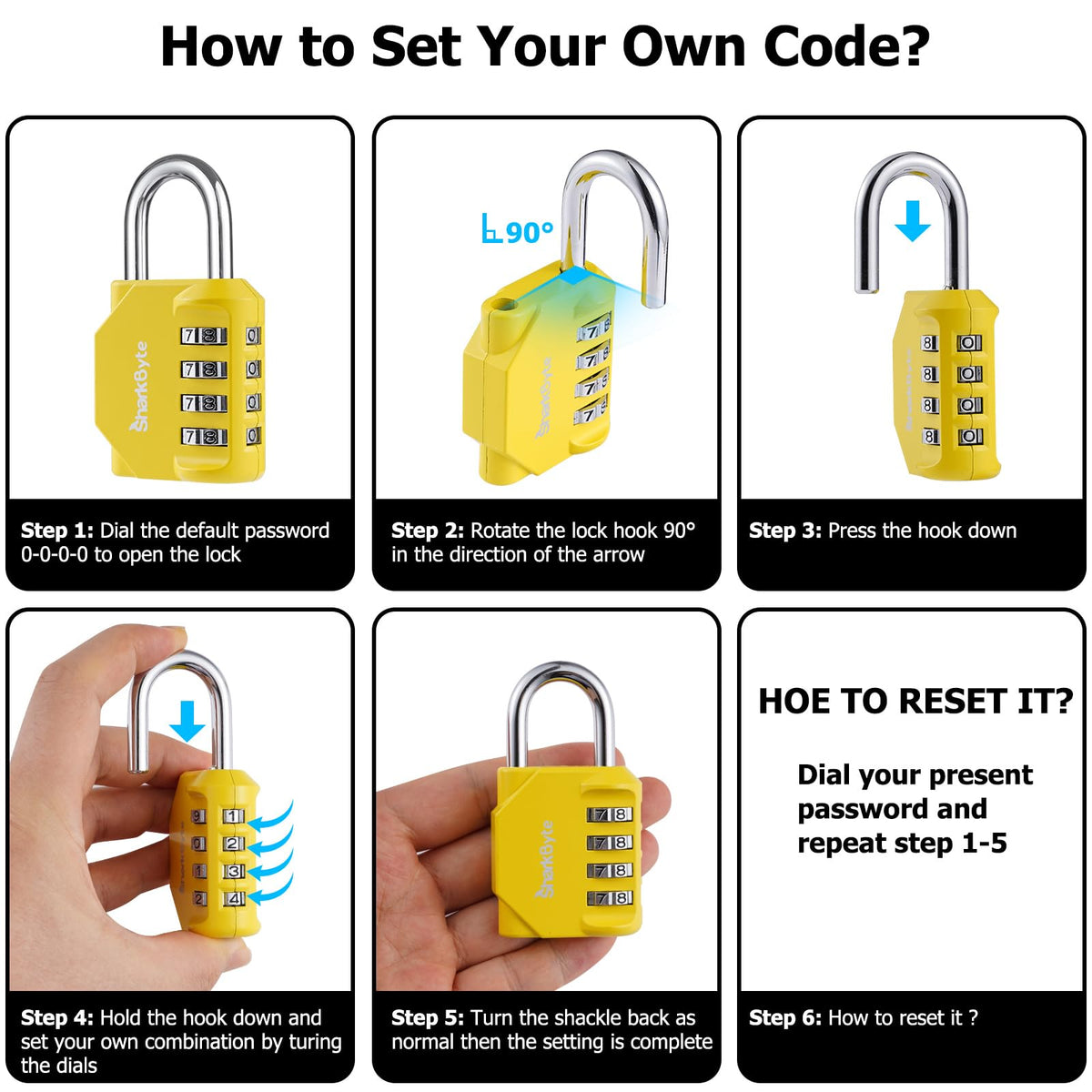 SharkByte Heavy Duty Combination Padlock – 4-Digit Weatherproof Outdoor Lock with Stainless Steel Shackle, Anti-Rust Resettable Code for Gym, School, Locker, Shed, Toolbox, Gate & Warehouse - Red