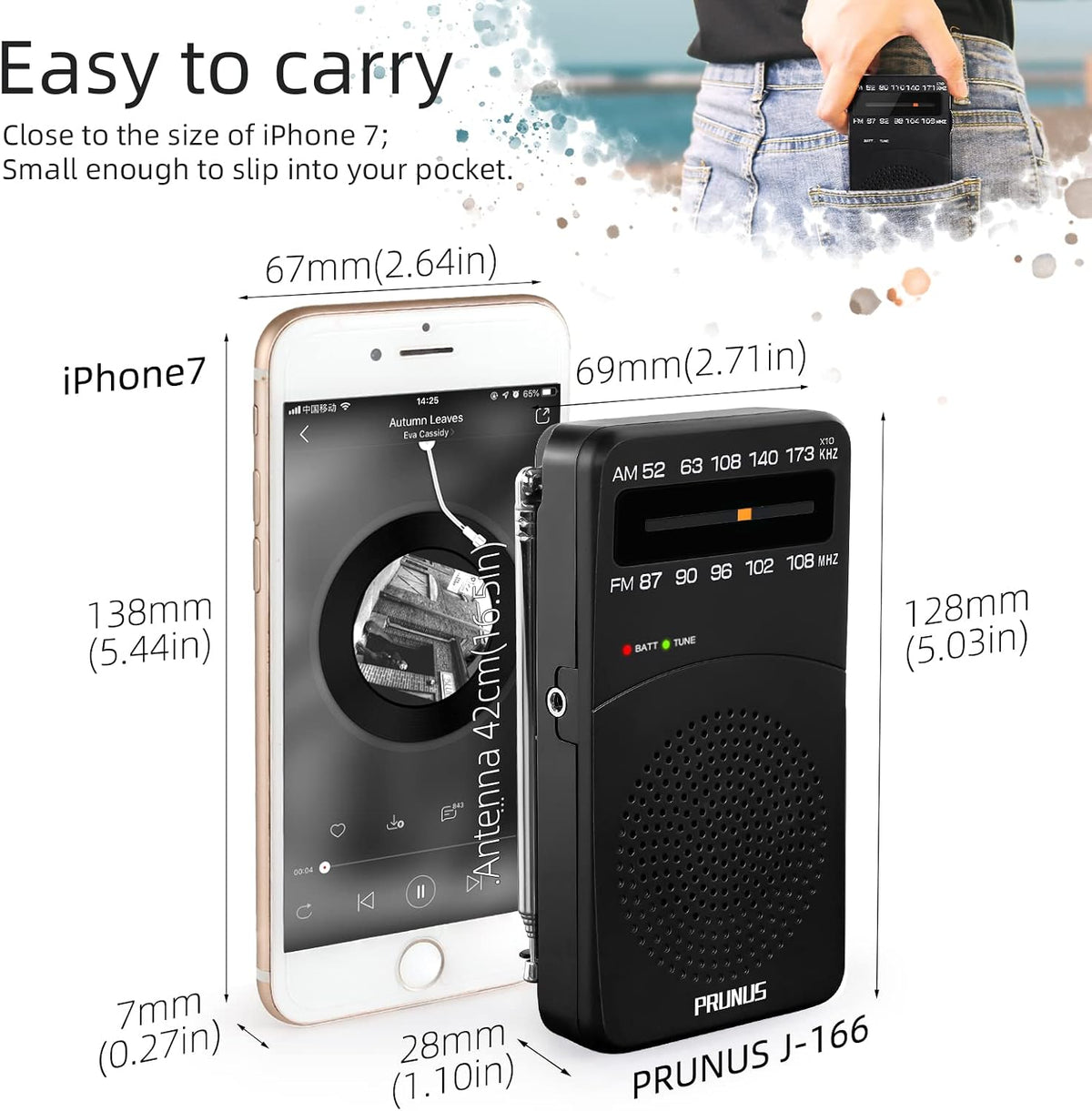 PRUNUS J-166 Portable Radio AM FM, Battery Operated Radio,Weather Radios