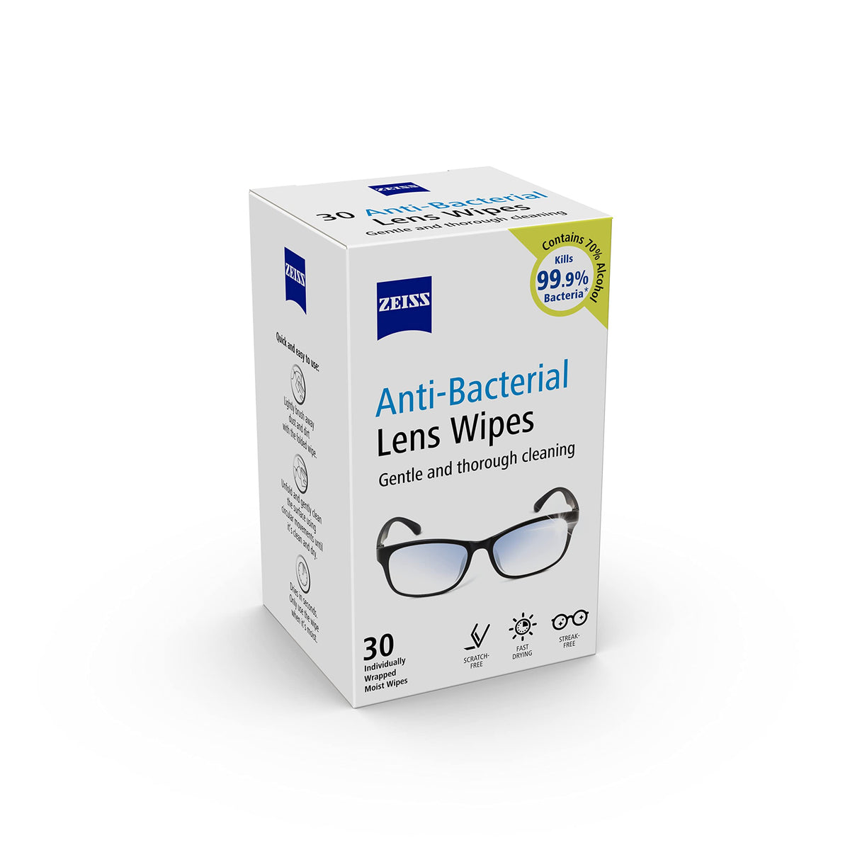 ZEISS Sunglasses Wipes, Removes Fingerprints, Suncream, Dirt, Dust & Oil. Individually Packed Pre-Moistened Wipes Perfect to use at Home or On-The-Go. Fast-Drying and Portable. 8 Packs x 10 Wipes