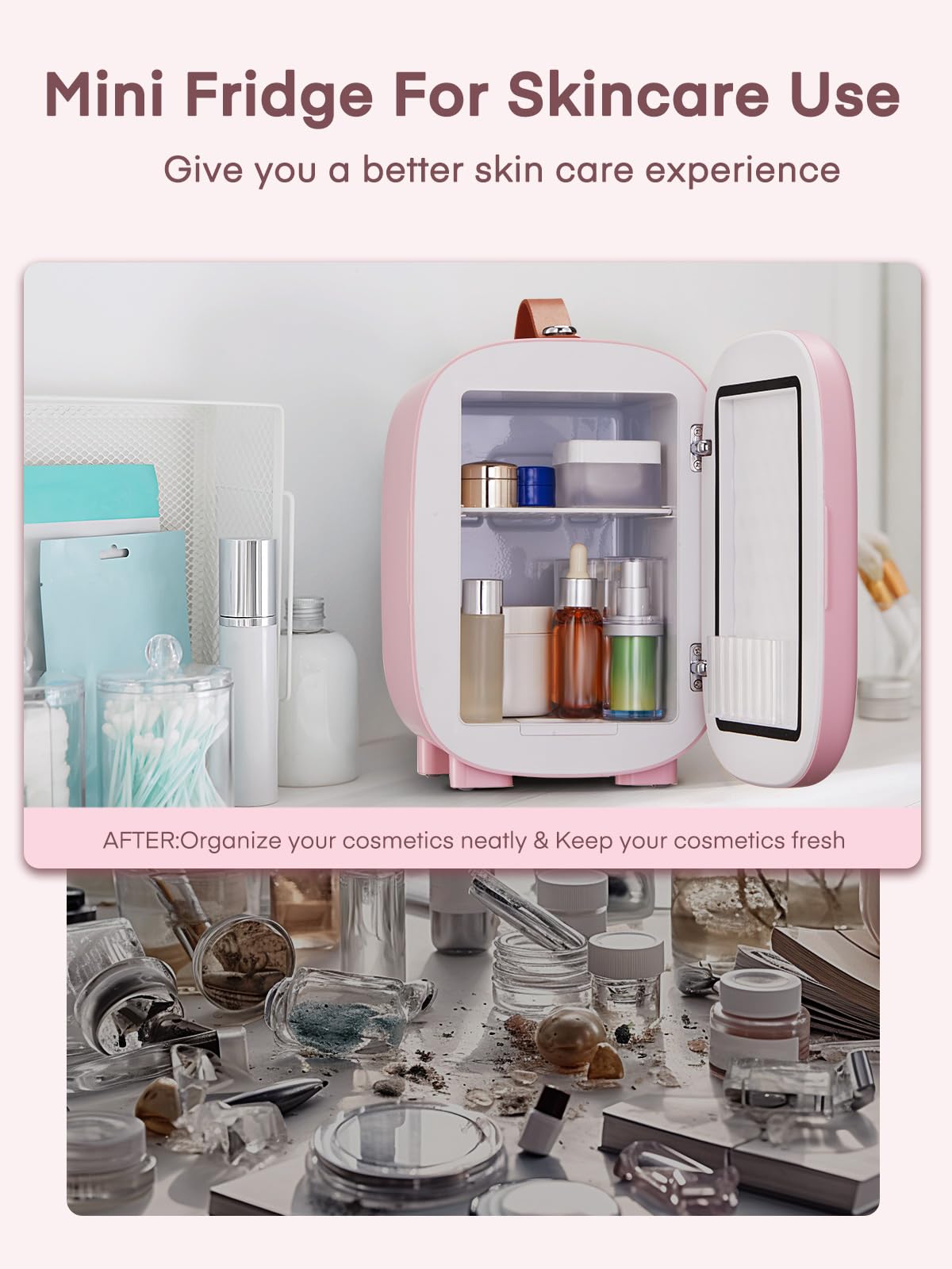 FOHERE Mini Fridge Portable, 5 Liter/6 Cans Small Fridge Cooler & Warmer, Quiet, DC/AC Power, Cmpact Mini Fridge for Bedrooms, Office, Skincare, Car, Travel, Black