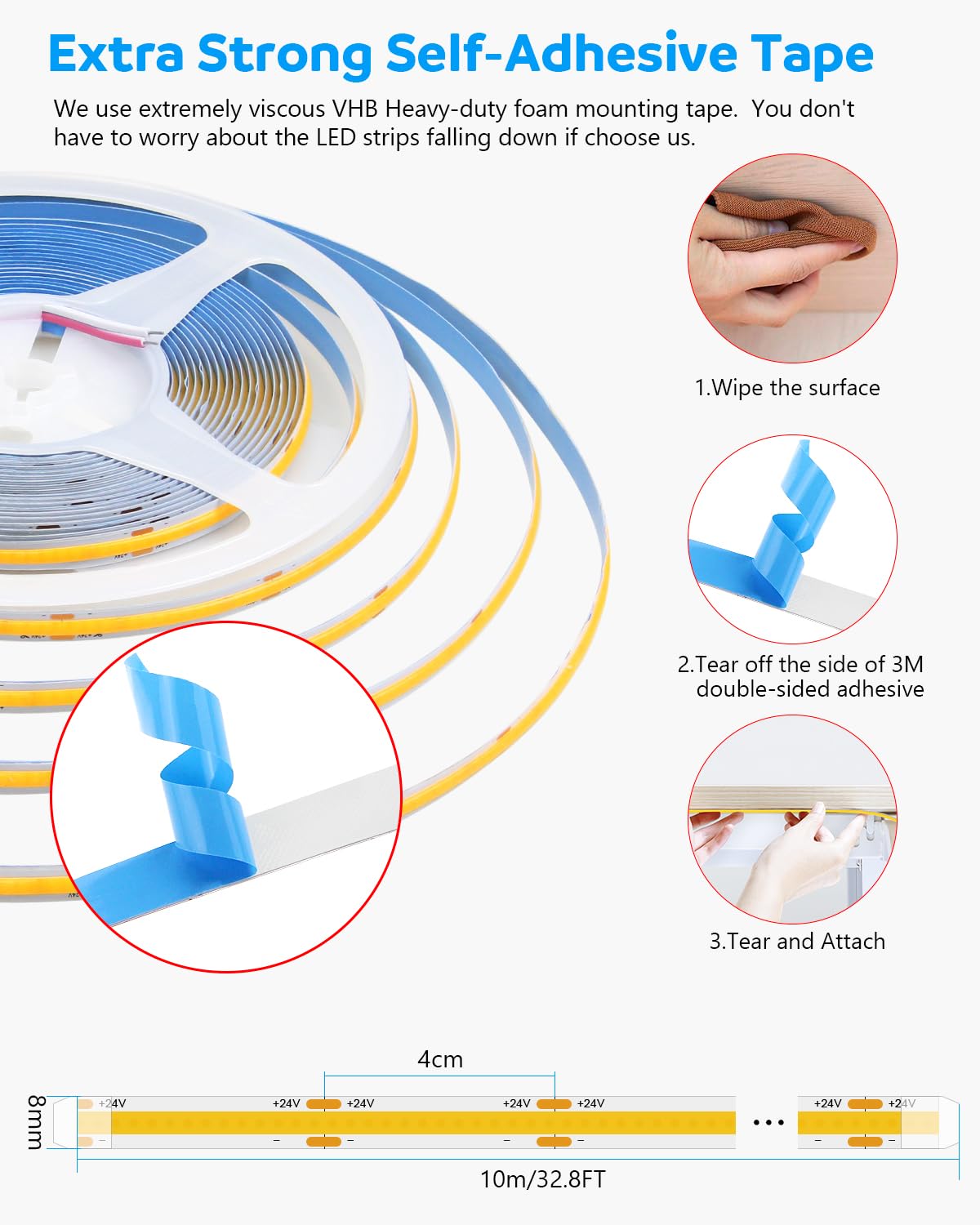 Aclorol 12V Red LED Lights for Bedroom 5M Fleixible COB LED Strip Light