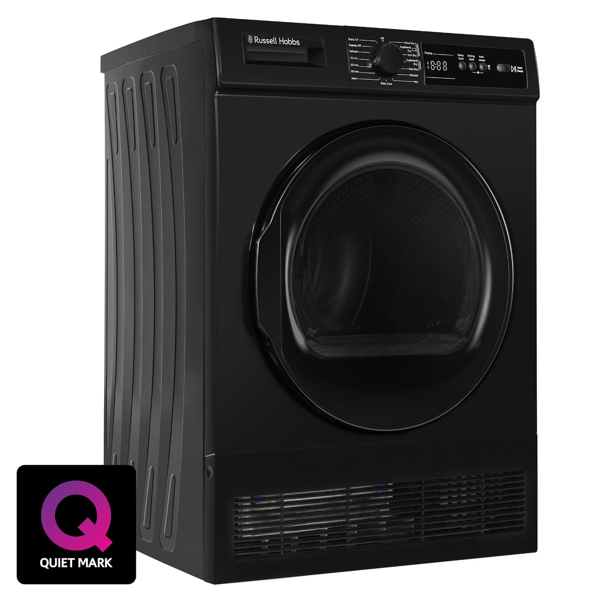 Russell Hobbs Freestanding Condenser Dryer Electric Tumble Dryer 15 Programmes 8kg Capacity 3 Heat Settings LED Display DelayStart Anti-Crease Child Lock Black Clothes Dryer RH8CTD111B