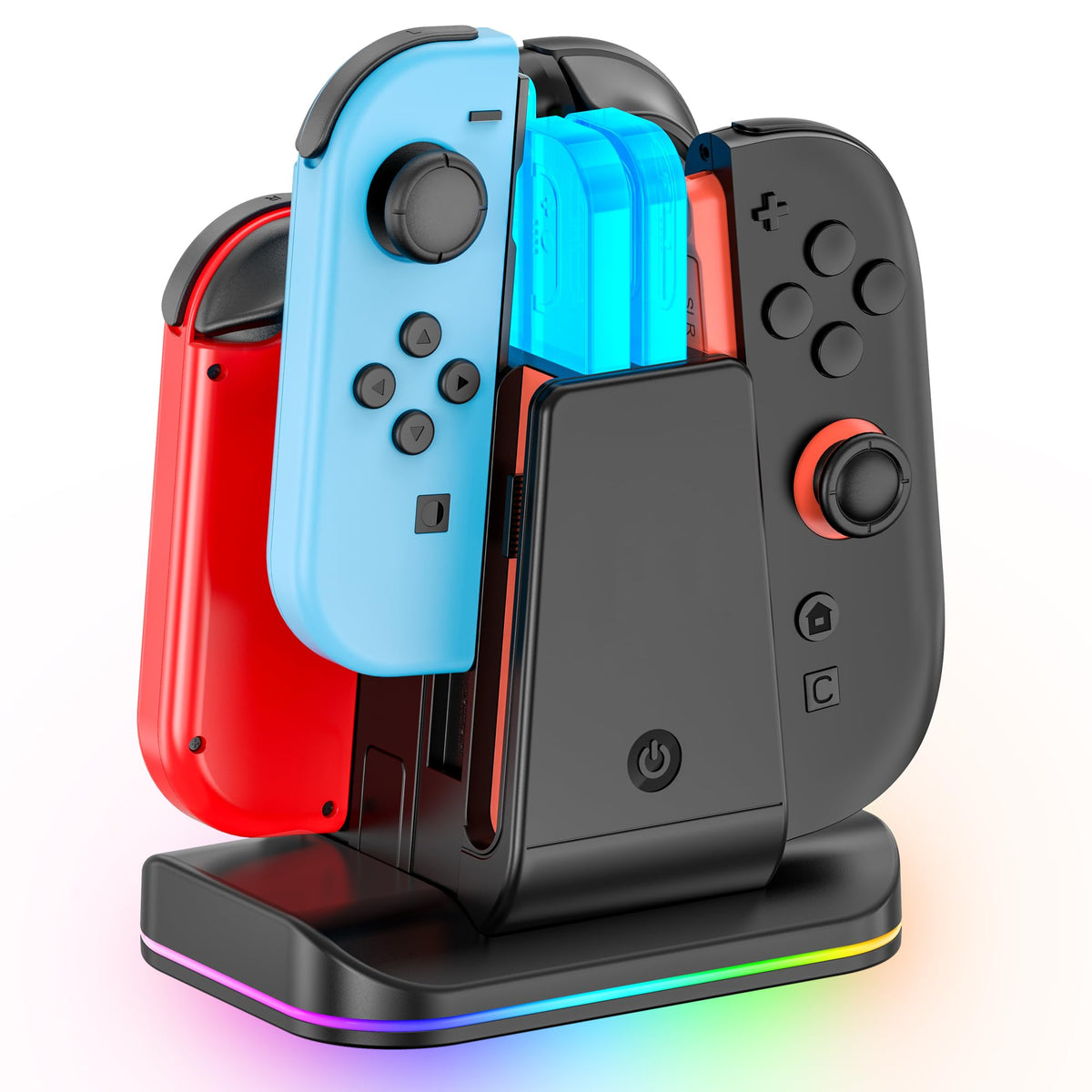 Rysker RGB Switch 2 Controller Charger for Joy-pad 2, 2H Fast Joycon 2 Charging Dock for Any Direction Charging, 9 Light Modes Switch 2 Joycon Charger Station