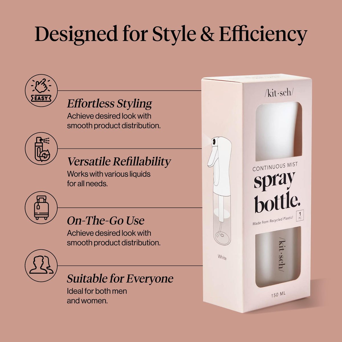 Kitsch Fine Mist Spray Bottle for Hair 150 ml - Terracotta