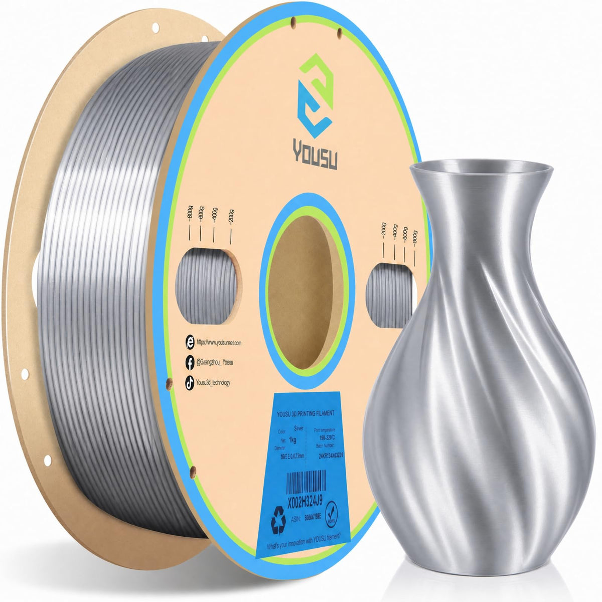 YOUSU 3D Printer Filament Bundle,Glow in The Dark Filament Multicolor,PLA Filament 1.75 mm,Green, Blue,Purple and Rainbow Accuracy +/- 0.03 mm,250g X 4 Pack
