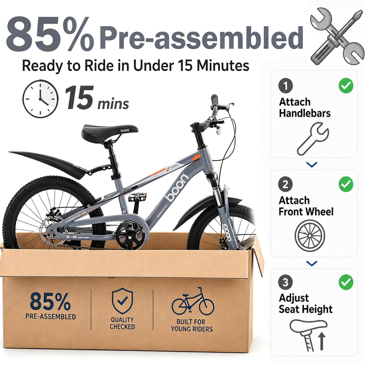 BSTSEL Kids Road Bike 18" with Front Suspension, Disc Brakes & Kickstand — Pink