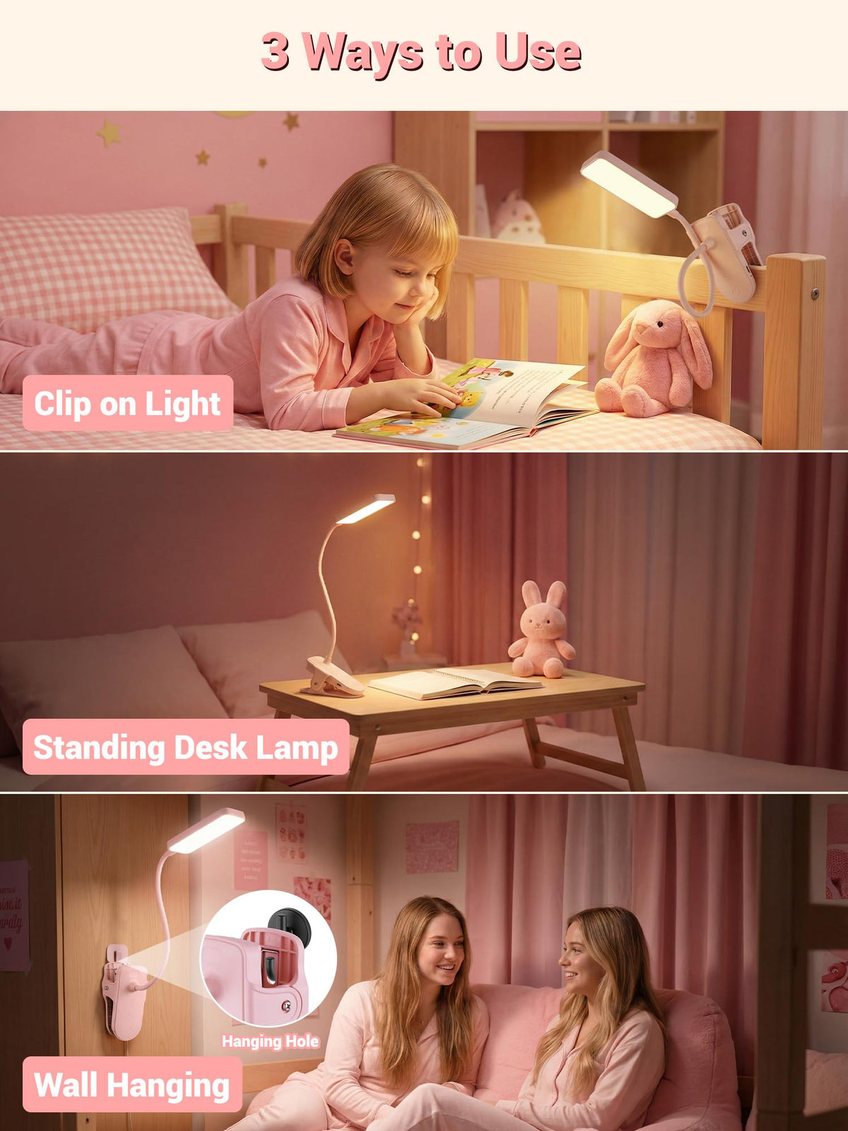 Reading Light,9 Brightness+5 Colors Clip on Light, LED Desk Lamp Table Lamp