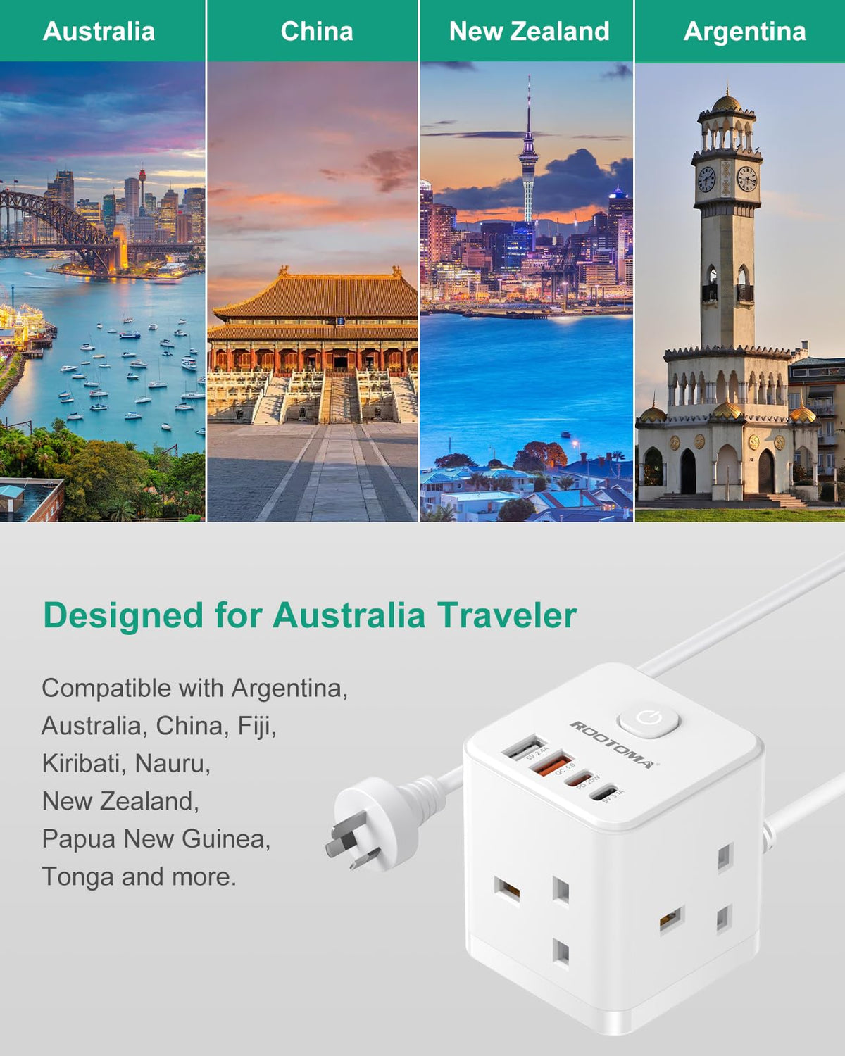 Japan Travel Adapter 3 Way 4 Fast Charging USB (QC3.0/PD20W)
