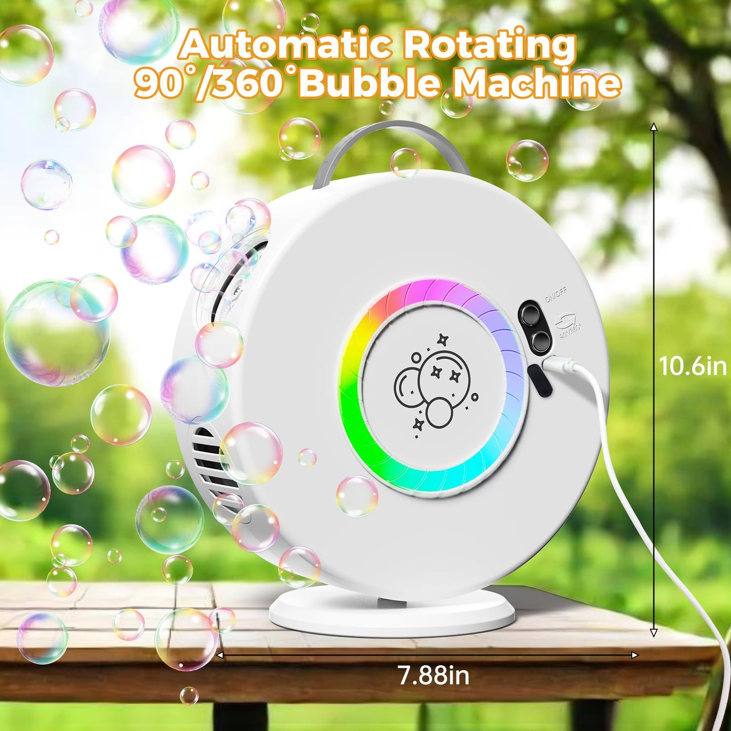 Bubble Machine Age 3+ for Kids Automatic Bubble Blower for Toddlers Rechargeable Battery Operated Portable Bubble Maker for Little Boys Girls Fun Electric Bubble Toy Rotated 90°/360° Outdoor Party